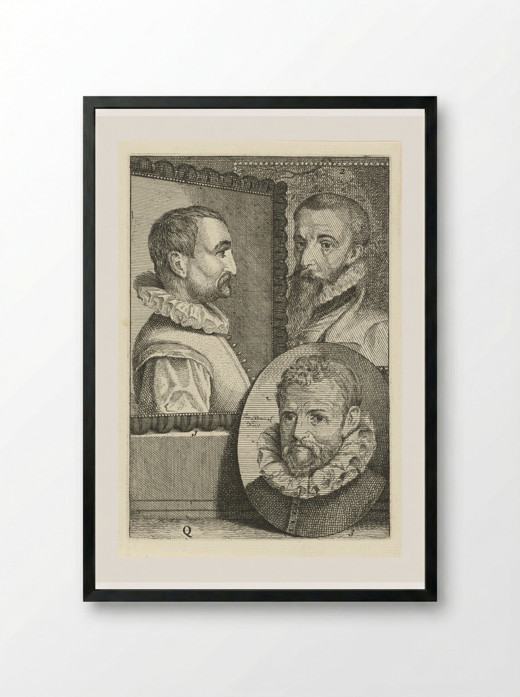 Portrait Study of Joost van den Vondel - Cornelis Visscher - Framed Print Black