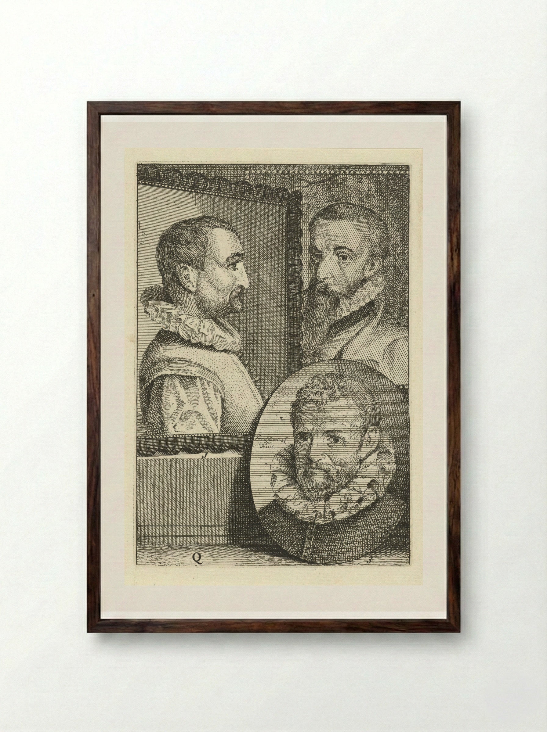 Portrait Study of Joost van den Vondel - Cornelis Visscher - Framed Print Dark Wood