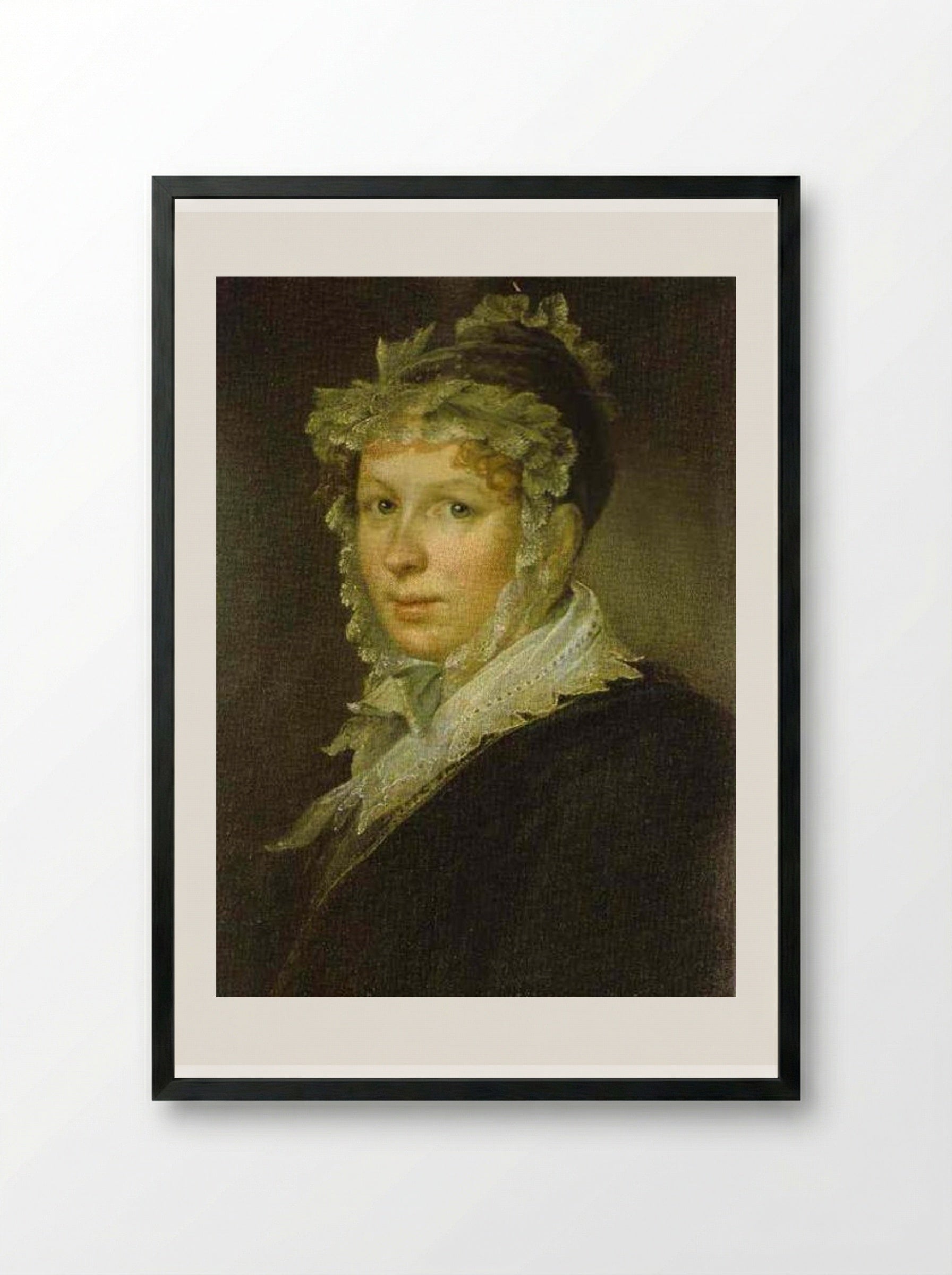 Portrait of A. I. Tropinina, the Artist's Wife - Vasily Tropinin - Framed Print Black