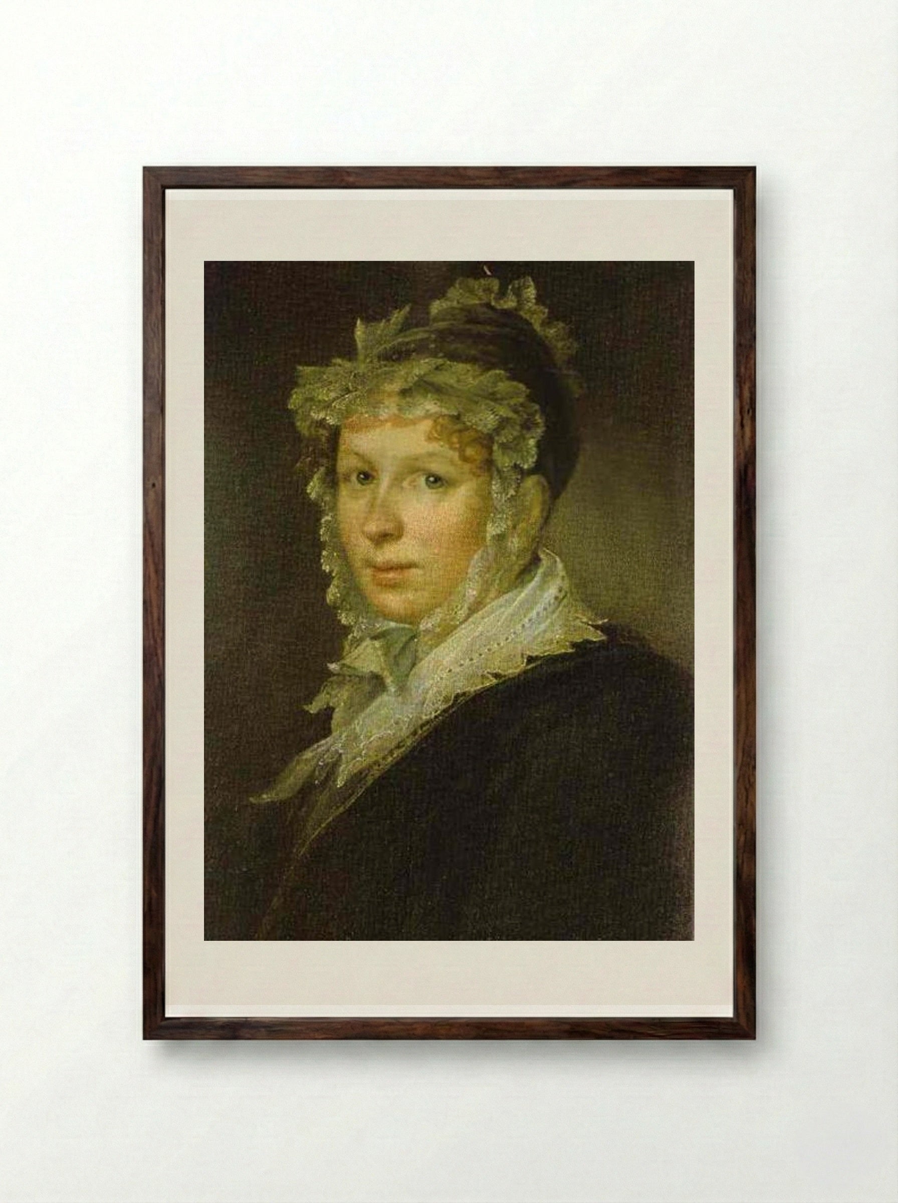 Portrait of A. I. Tropinina, the Artist's Wife - Vasily Tropinin - Framed Print Dark Wood