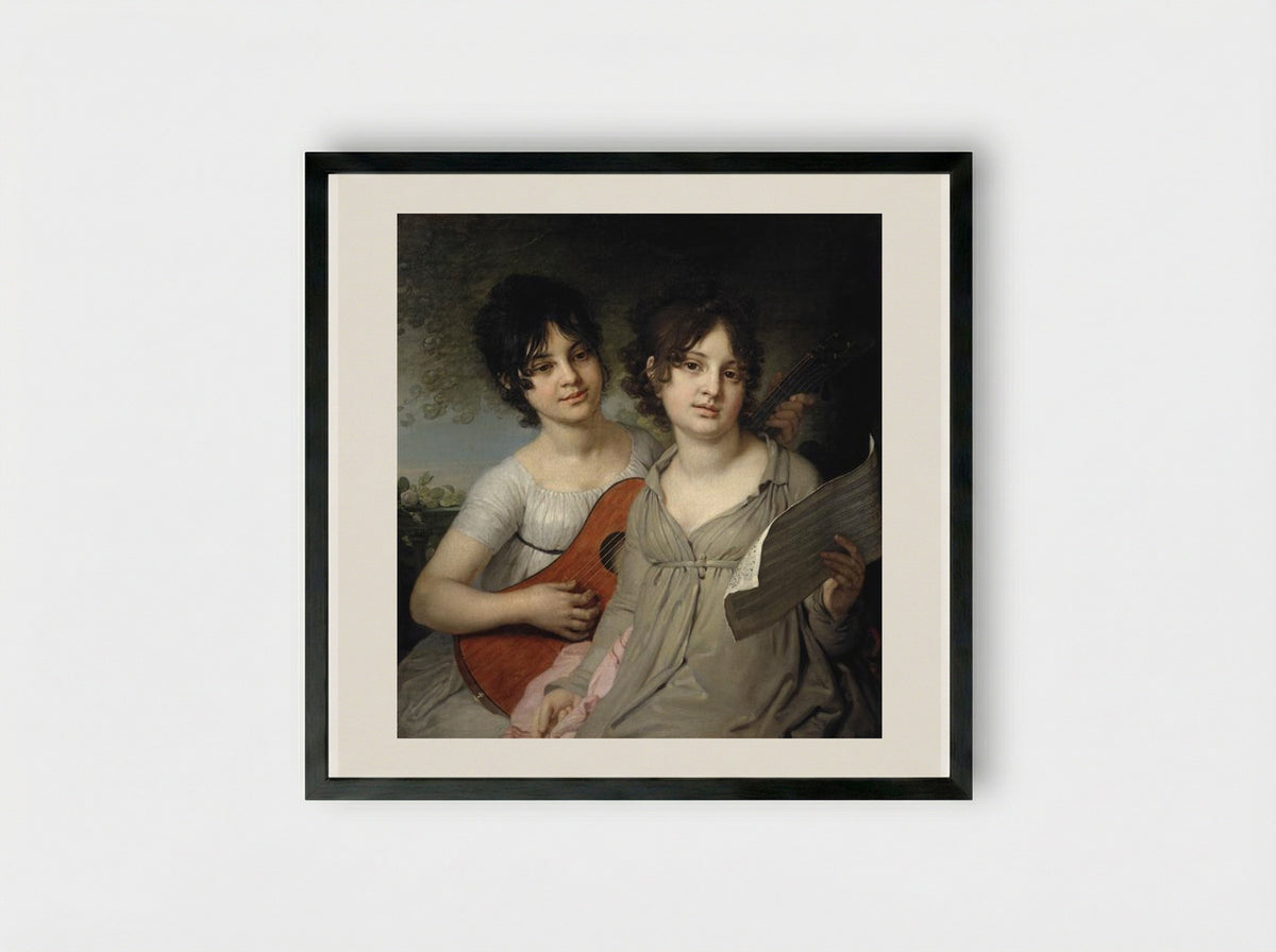 Portrait of A. and V. Gagarin - Vladimir Borovikovsky - Framed Print Black