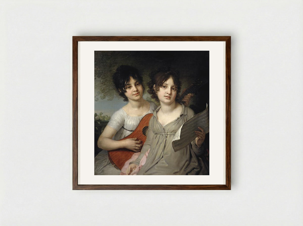 Portrait of A. and V. Gagarin - Vladimir Borovikovsky - Framed Print Dark Wood