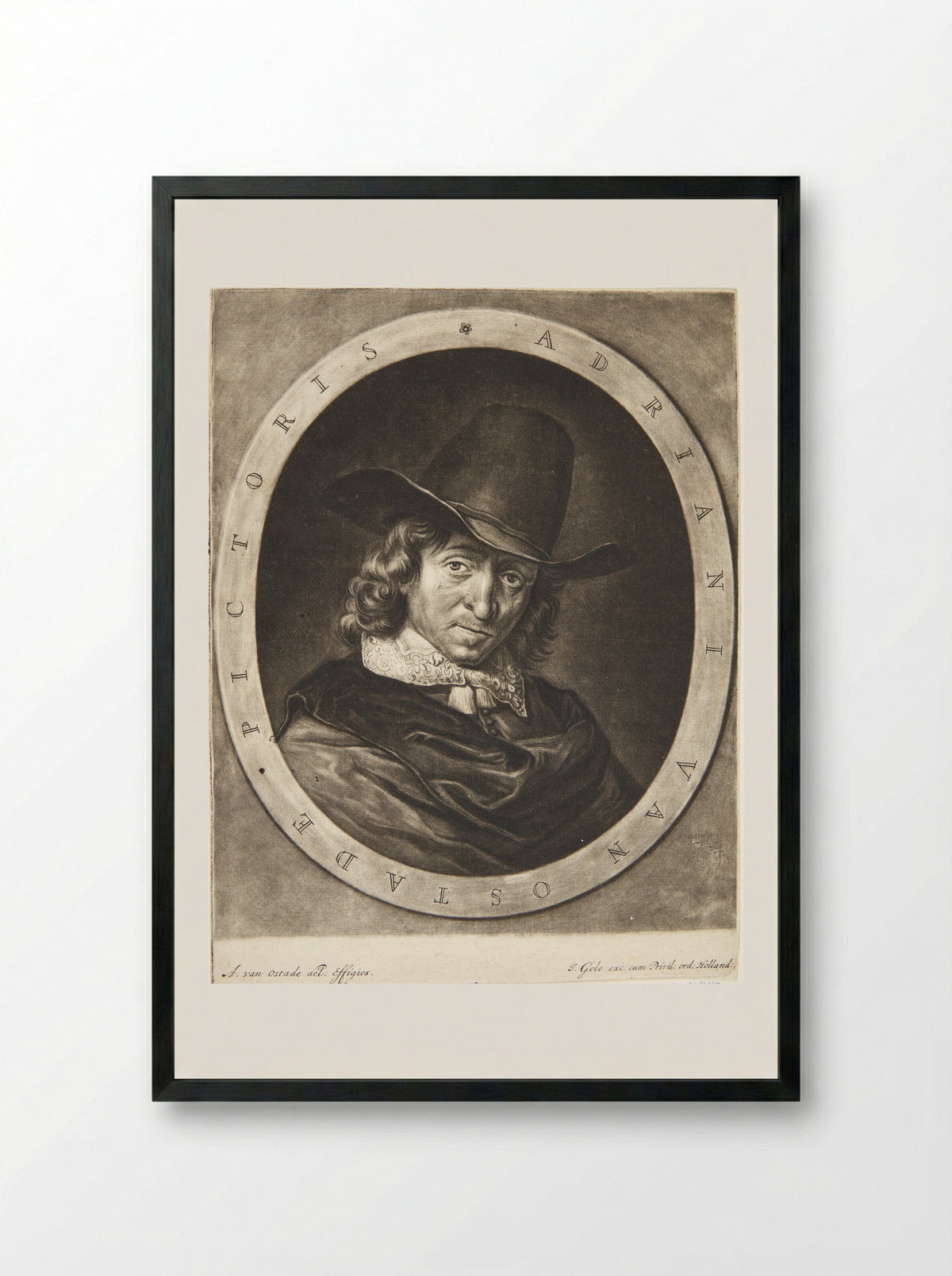 Portrait of Adriaen van Ostade - Jacobus Gole - Framed Print Black