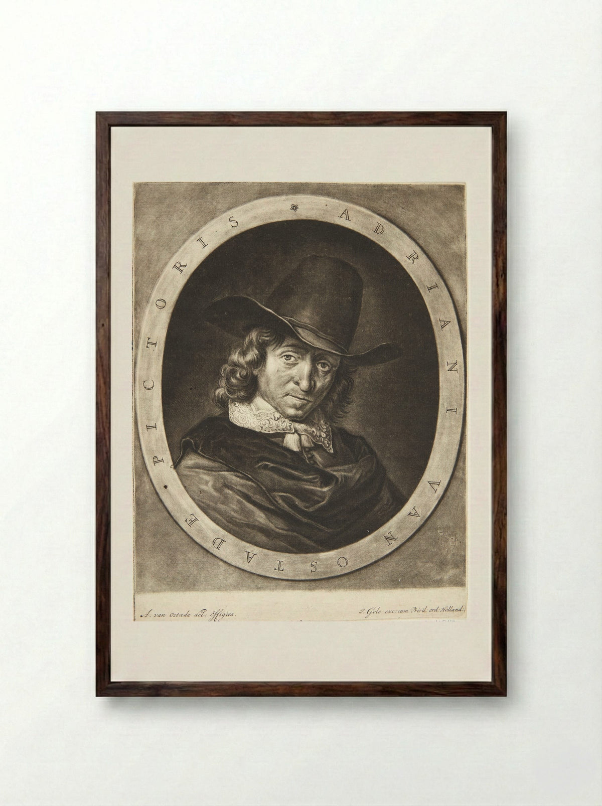 Portrait of Adriaen van Ostade - Jacobus Gole - Framed Print Dark Wood
