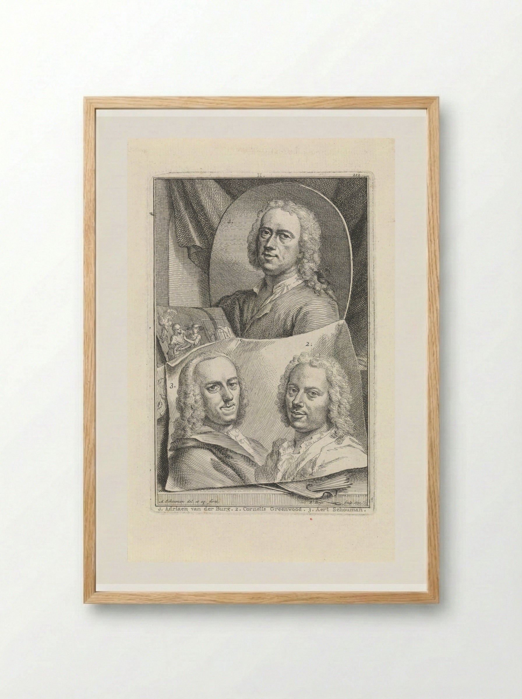 Portrait of Adriaen van der Burg, Cornelis Greenwood, and Aert Schouman - Aert Schouman - Framed Print Wood