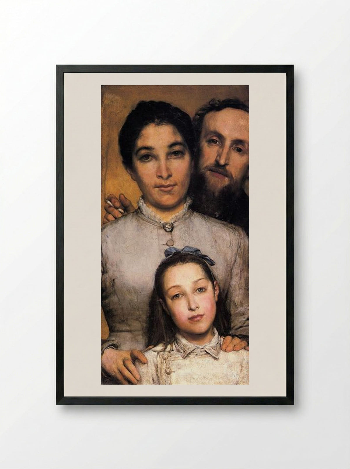 Portrait of Aime Jules Dalou, his Wife and Daughter - Sir Lawrence Alma-Tadema - Framed Print Black