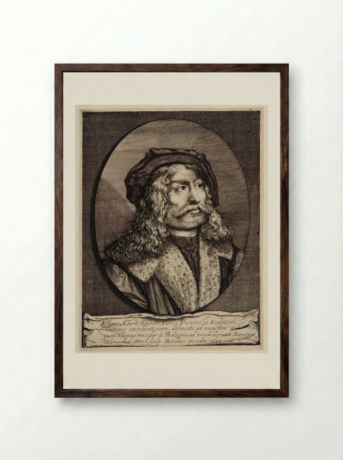 Portrait of Albrecht Dürer of Nuremberg, Painter and Engraver - Andries Jacobsz Stock - Framed Print Dark Wood