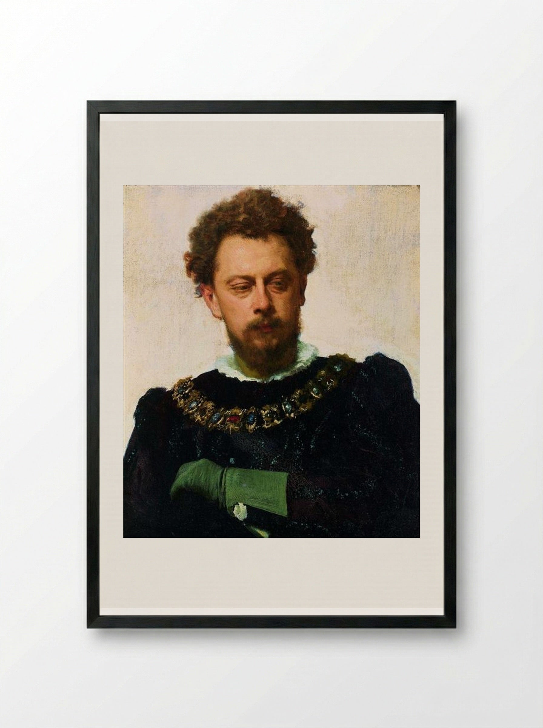 Portrait of Alexander Lensky as Petruchio - Ivan Kramskoy - Framed Print Black