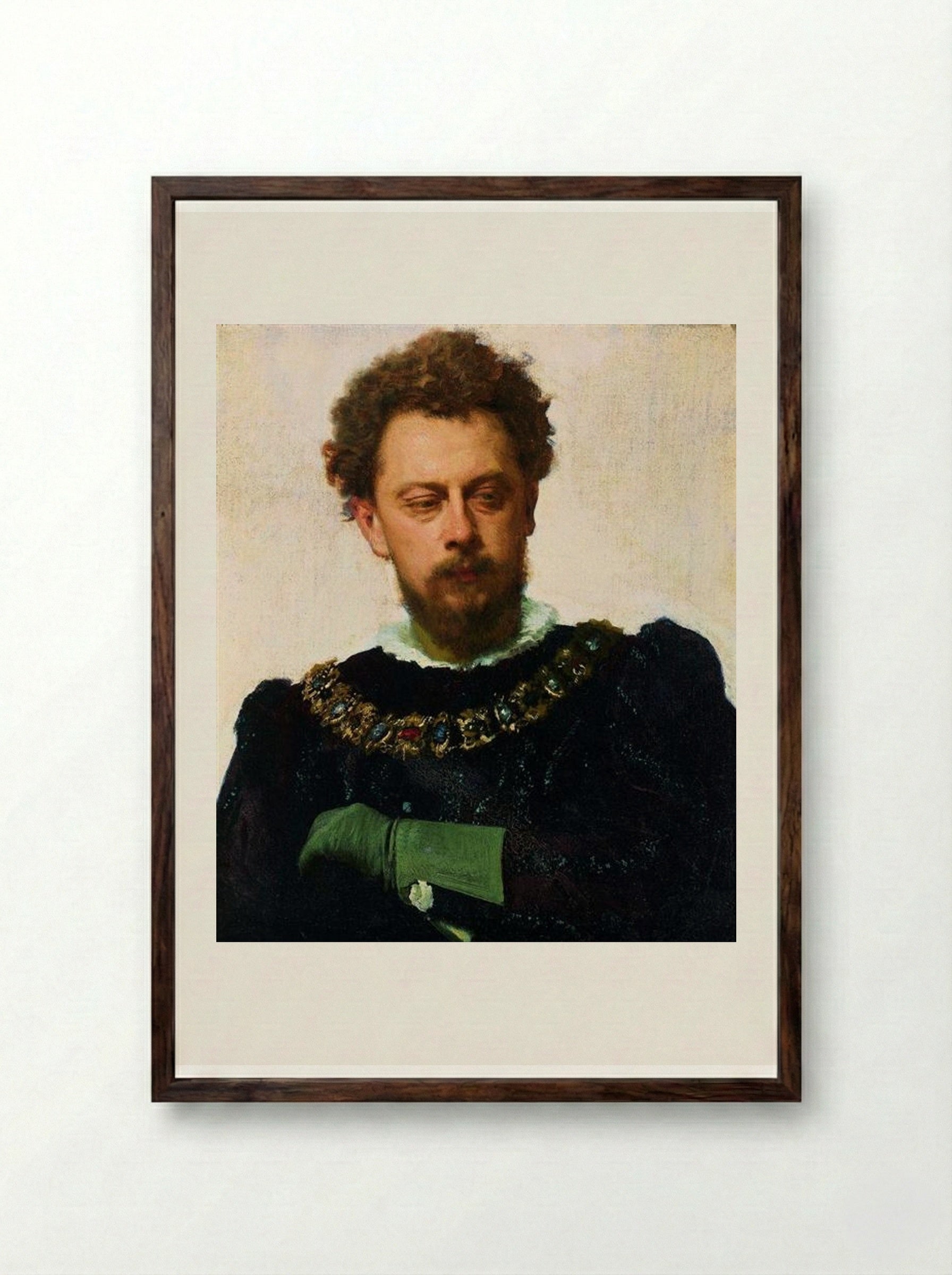 Portrait of Alexander Lensky as Petruchio - Ivan Kramskoy - Framed Print Dark Wood