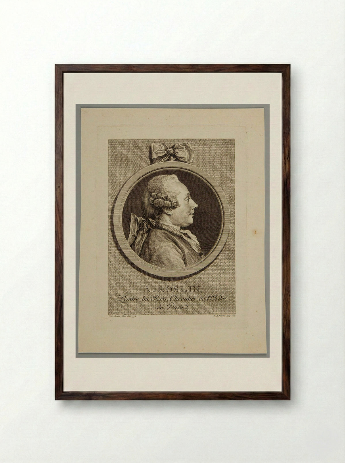 Portrait of Alexander Roslin - Bernard Antoine Nicollet - Framed Print Dark Wood