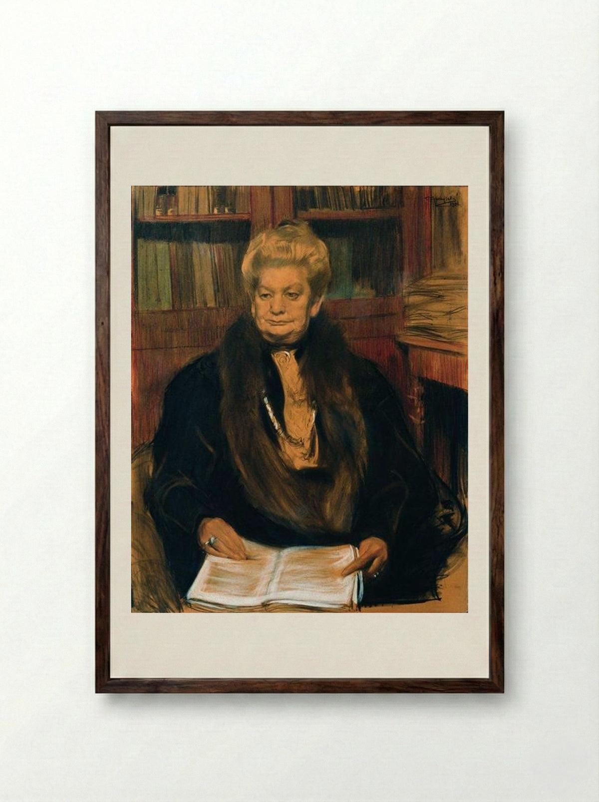 Portrait of Alexandra Vasilevny Schwartz - Boris Kustodiev - Framed Print Dark Wood