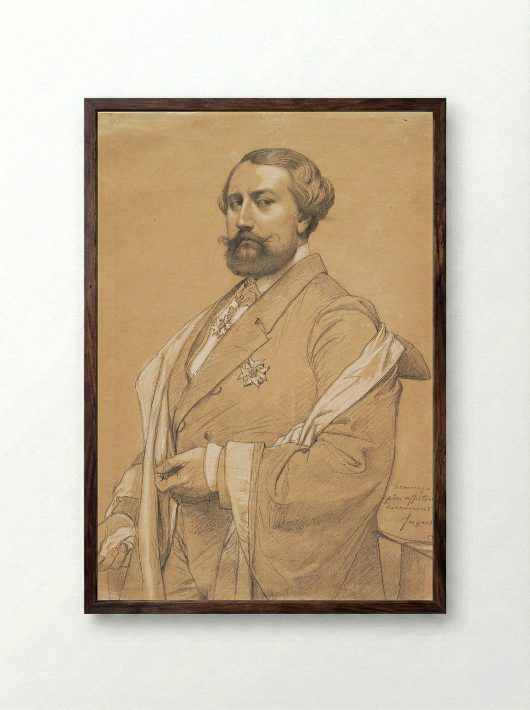 Portrait of Alfred-Emilien O'Hara, Comte de Nieuwerkerke - Jean-Auguste-Dominique Ingres - Framed Print Dark Wood