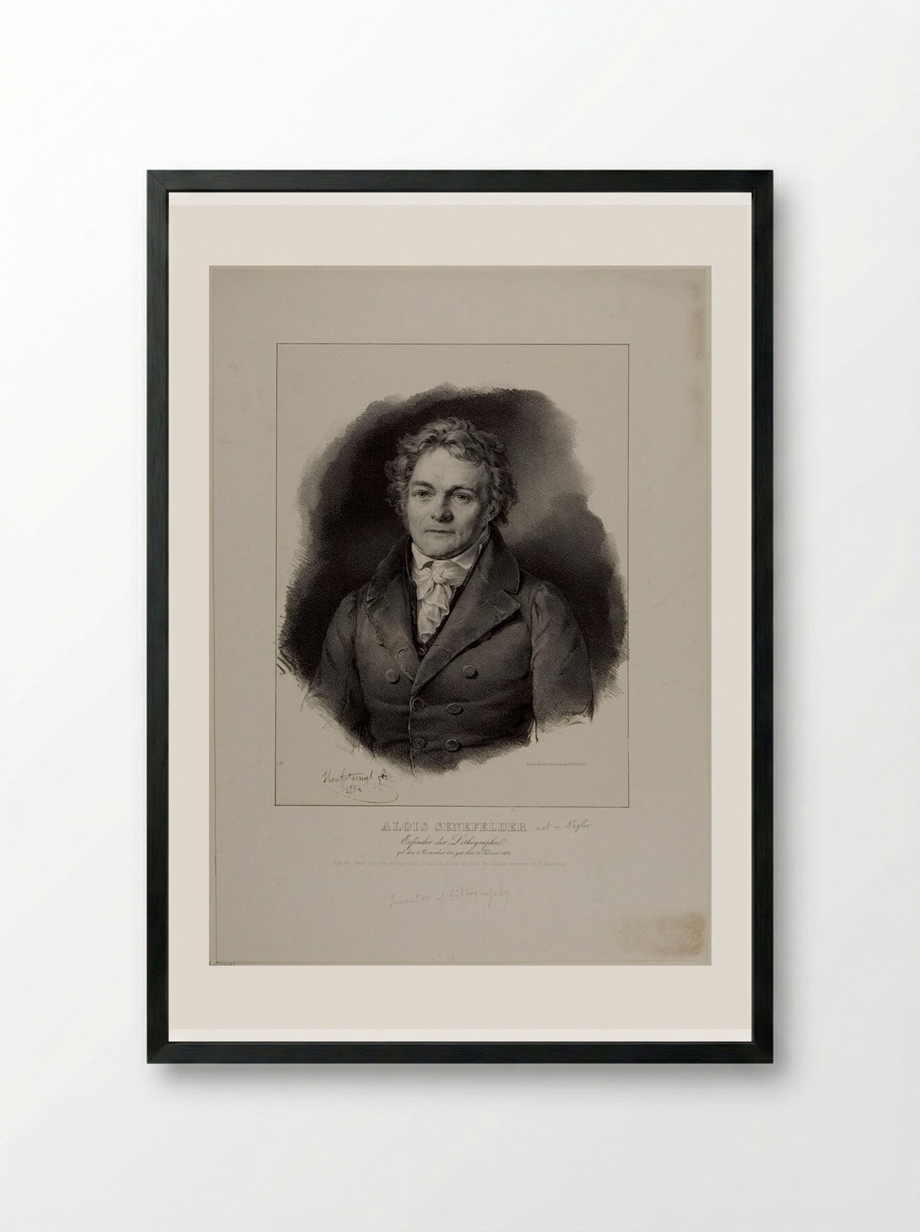 Portrait of Alois Senefelder - Franz Hanfstaengl - Framed Print Black