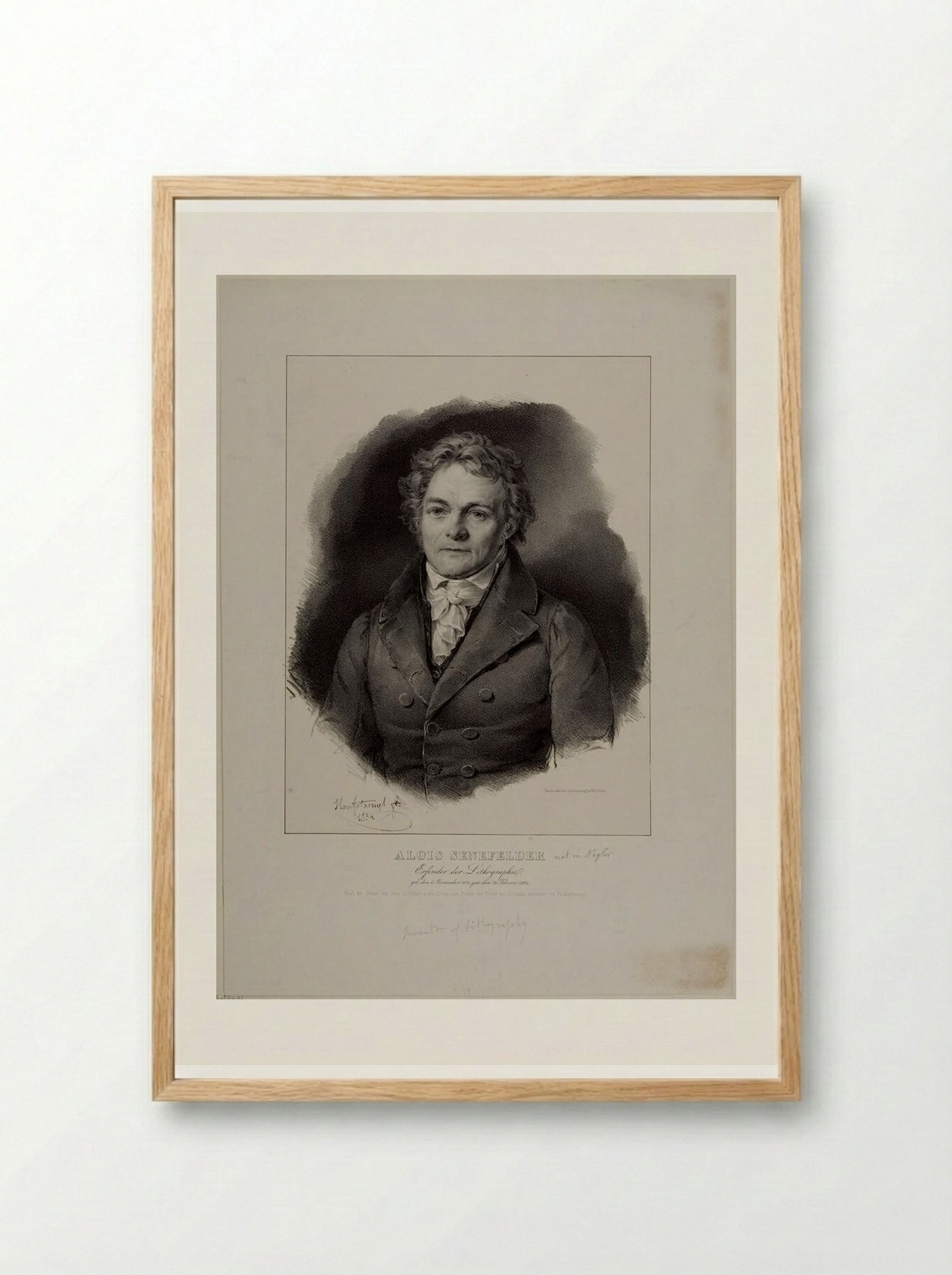 Portrait of Alois Senefelder - Franz Hanfstaengl - Framed Print Wood