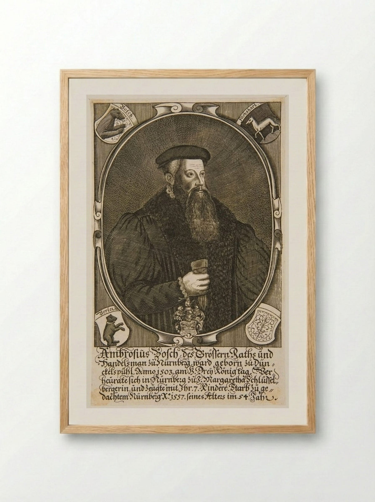 Portrait of Ambrosius Bosch - Johann Pfann - Framed Print Wood
