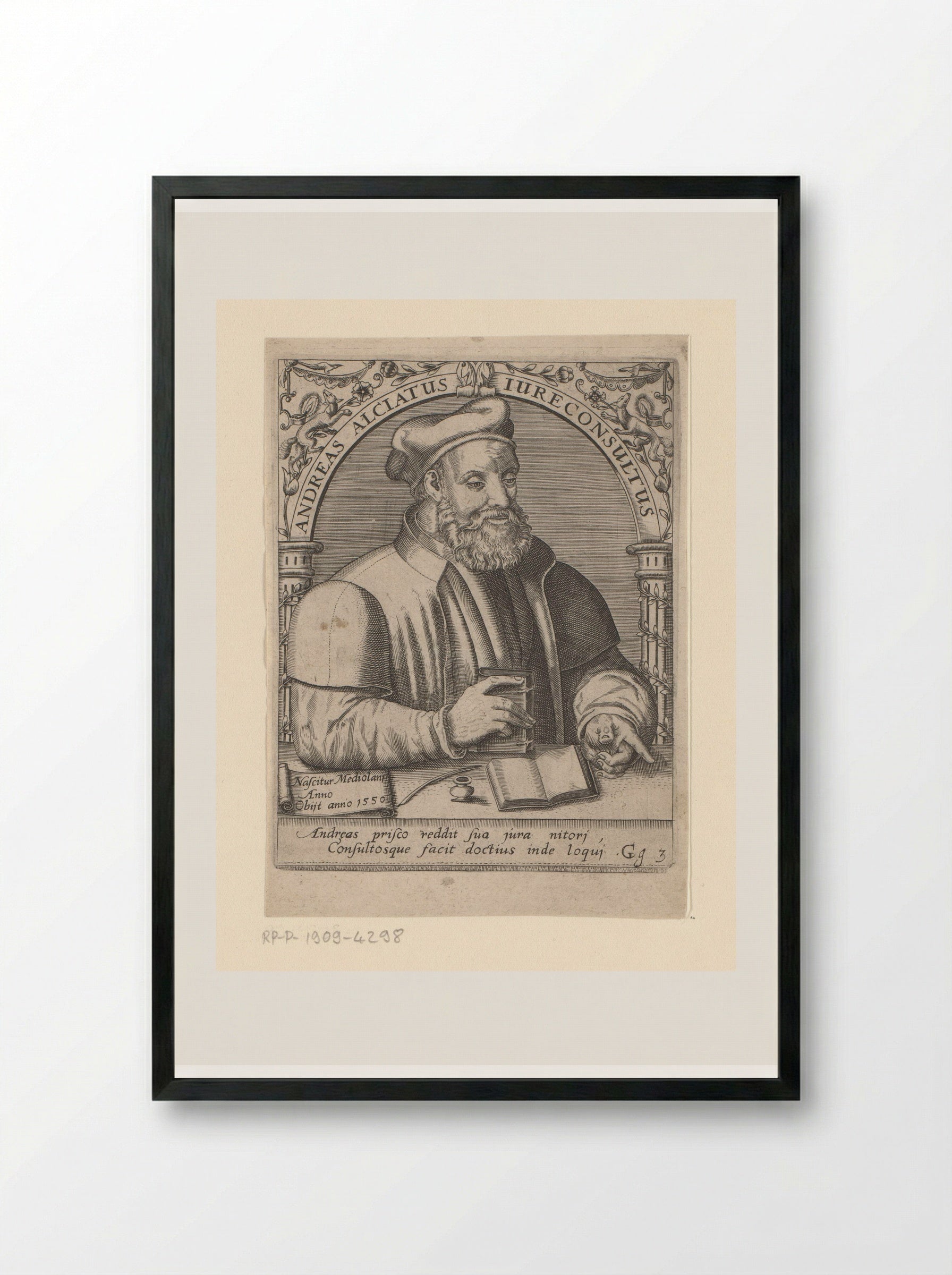 Portrait of Andrea Alciati - Johann Theodor de Bry - Framed Print Black