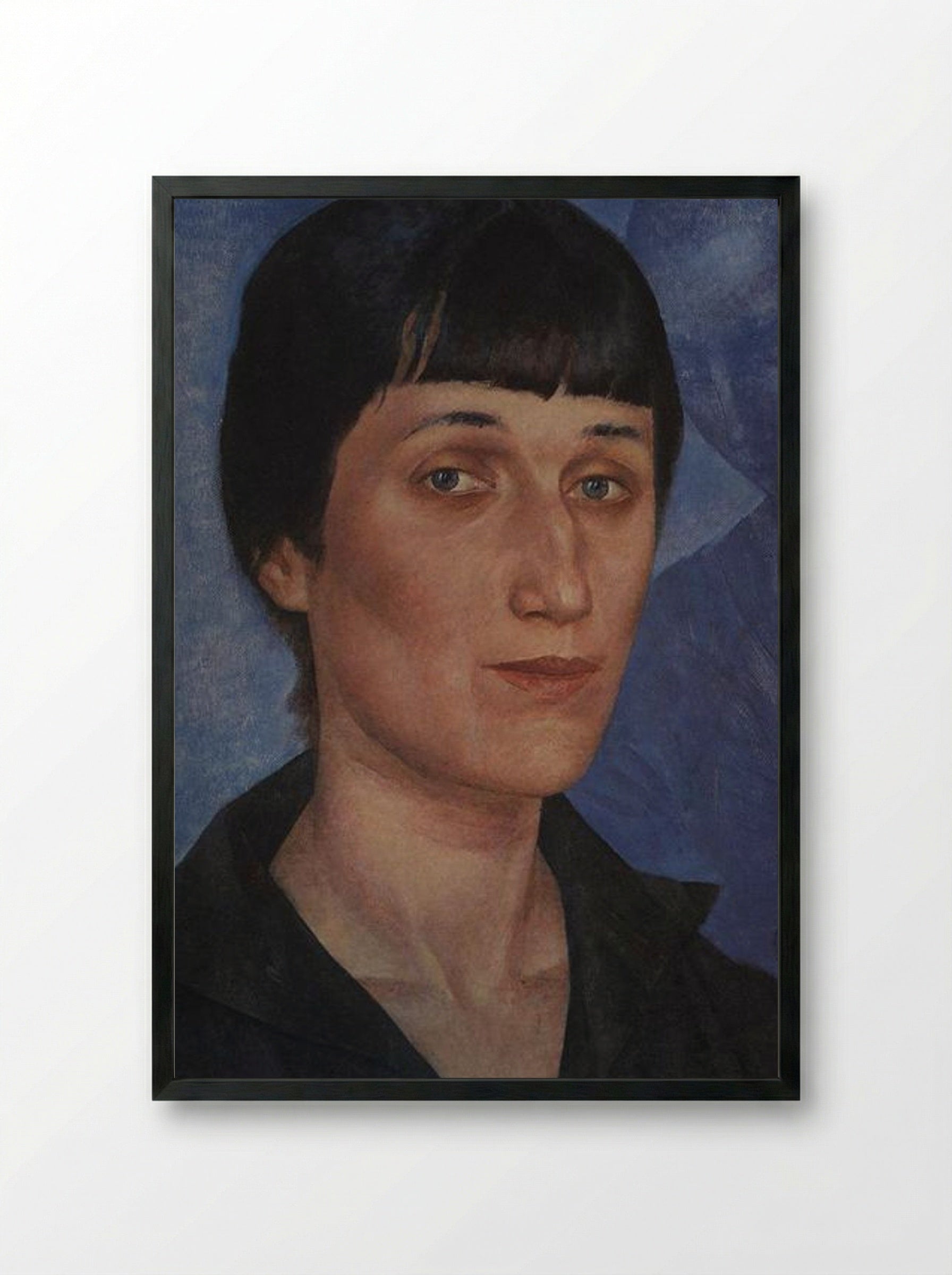 Portrait of Anna Akhmatova - Kuzma Petrov-Vodkin - Framed Print Black
