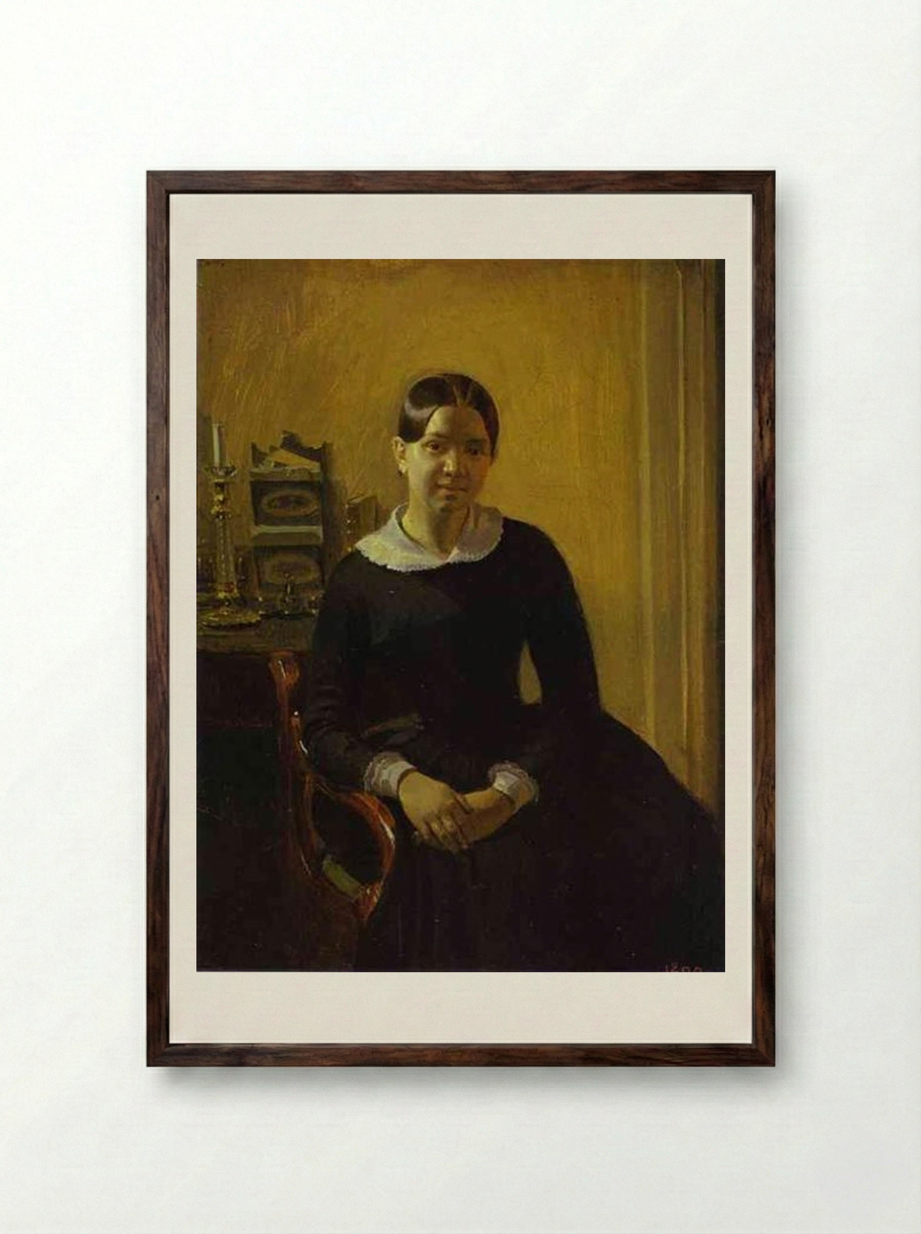Portrait of Anna Zhdanovich - Pavel Fedotov - Framed Print Dark Wood