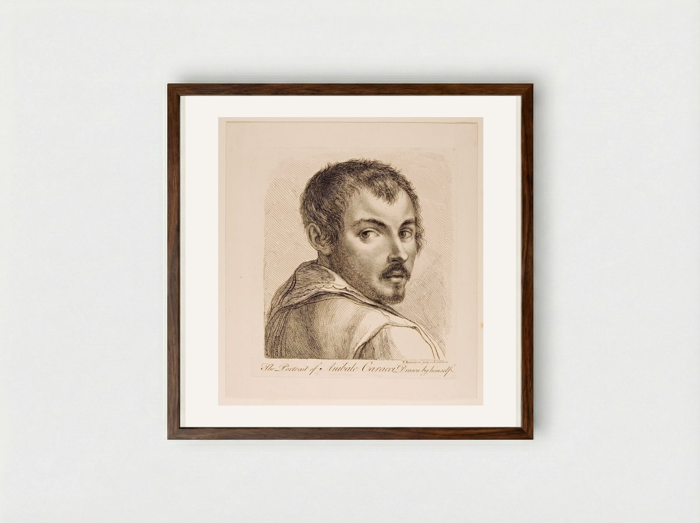 Portrait of Annibale Carracci - Francesco Bartolozzi - Framed Print Dark Wood