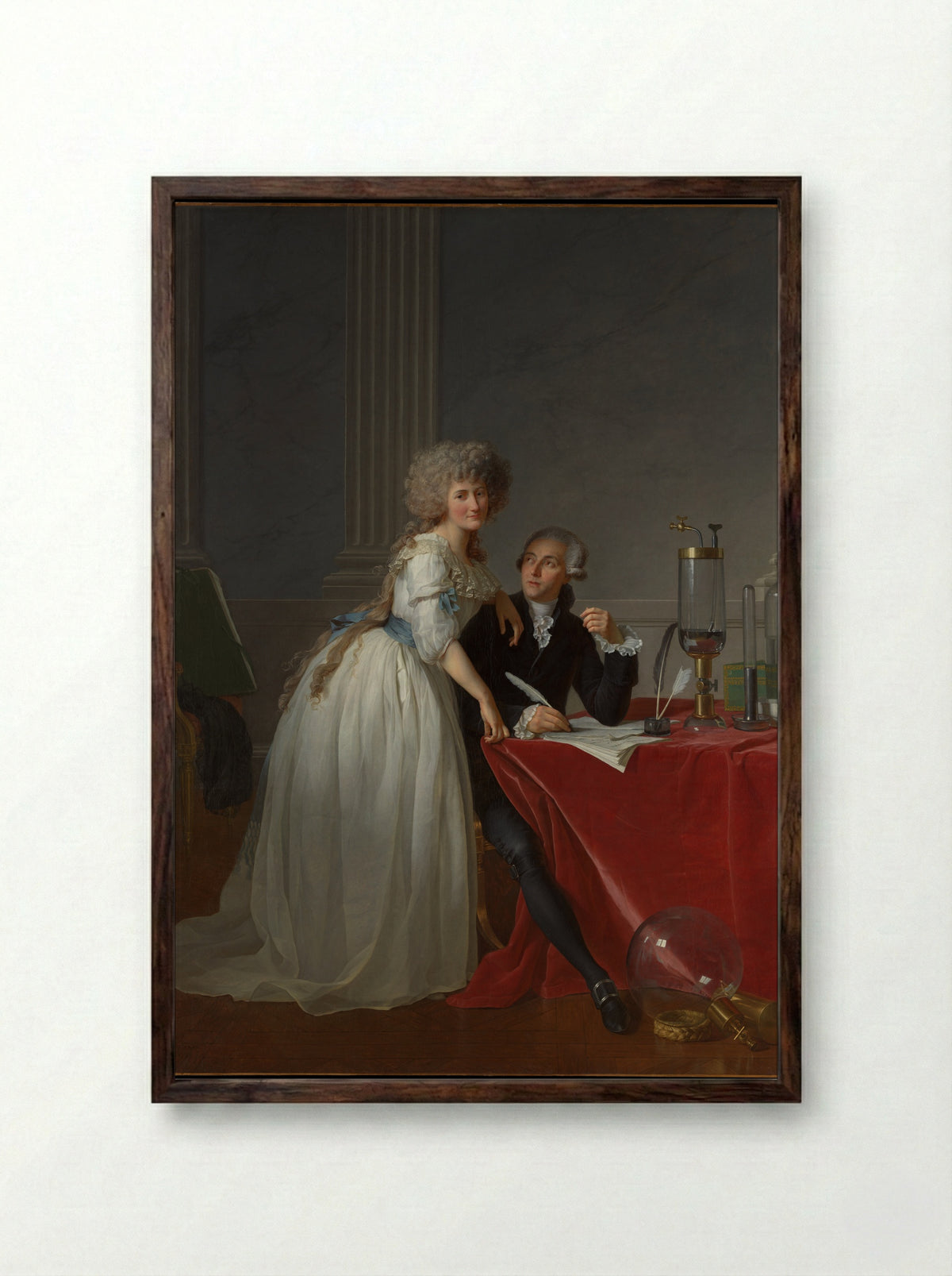 Portrait of Antoine-Laurent Lavoisier and his Wife - Jacques-Louis David - Framed Print Dark Wood