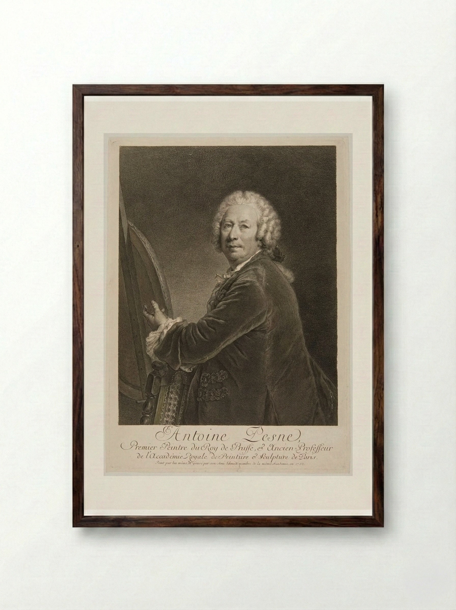 Portrait of Antoine Pesne - Georg Friedrich Schmidt - Framed Print Dark Wood