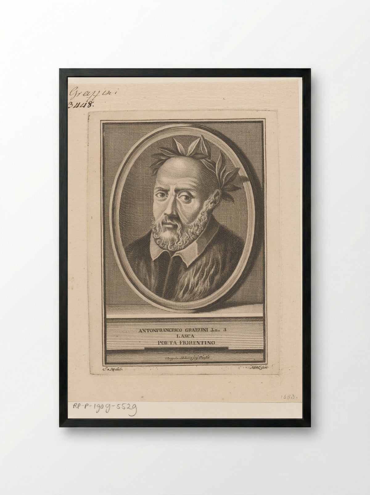 Portrait of Anton Francesco Grazzini - Angelo Campanella - Framed Print Black