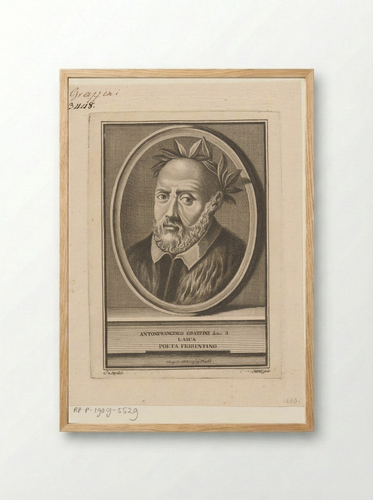 Portrait of Anton Francesco Grazzini - Angelo Campanella - Framed Print Wood