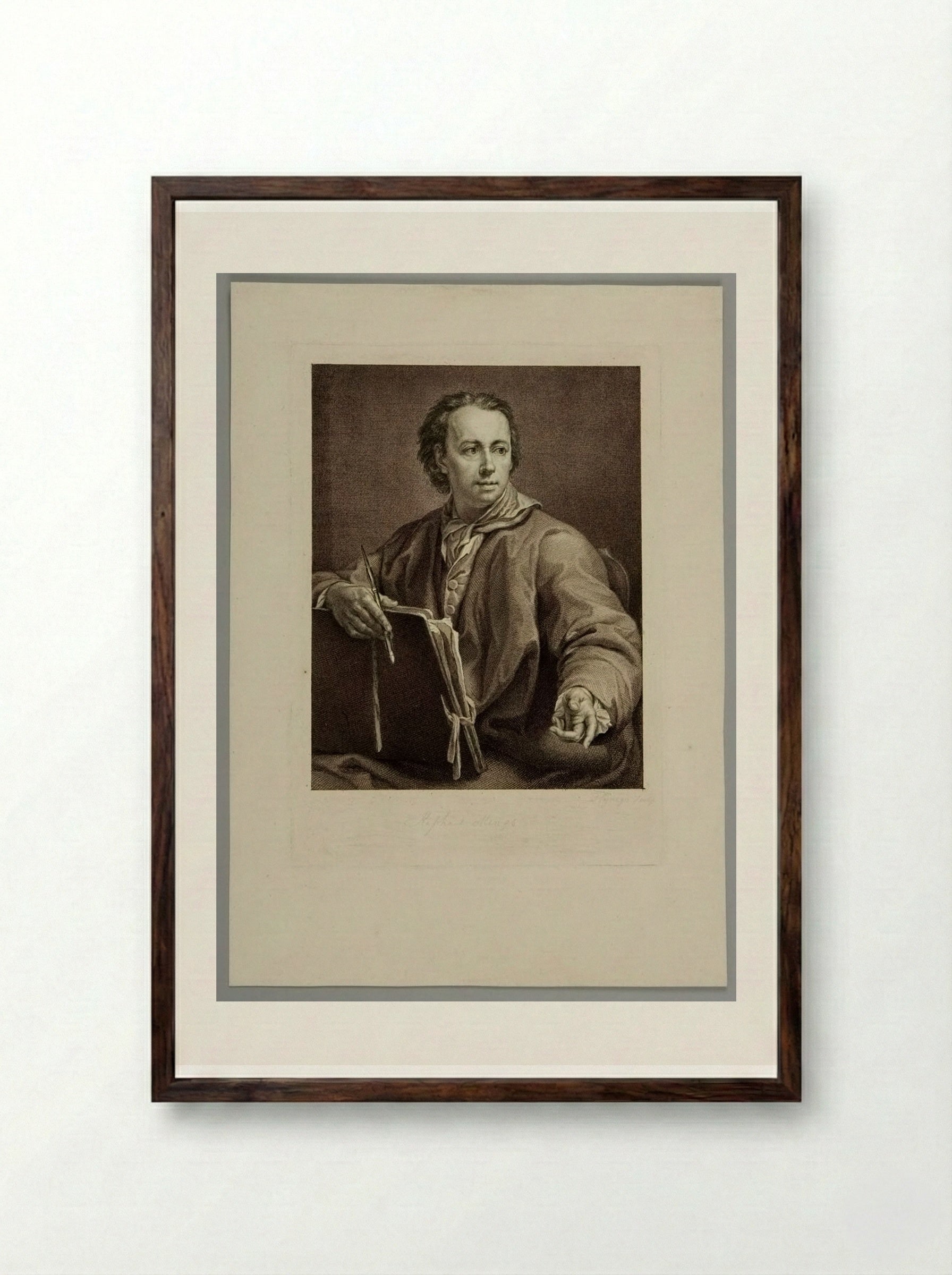 Portrait of Anton Raphael Mengs - Domenico Cunego - Framed Print Dark Wood