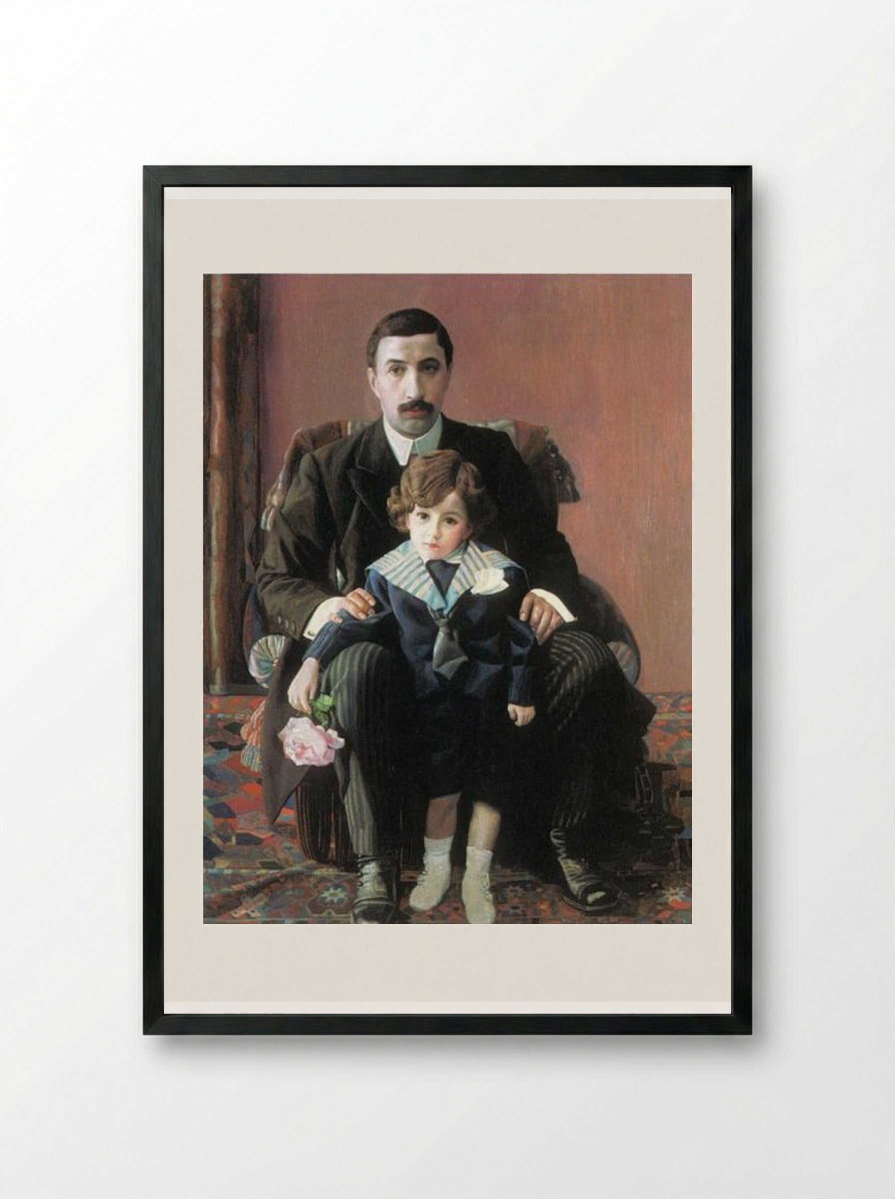 Portrait of Arman Frantsevich Aziber and his son - Pavel Filonov - Framed Print Black