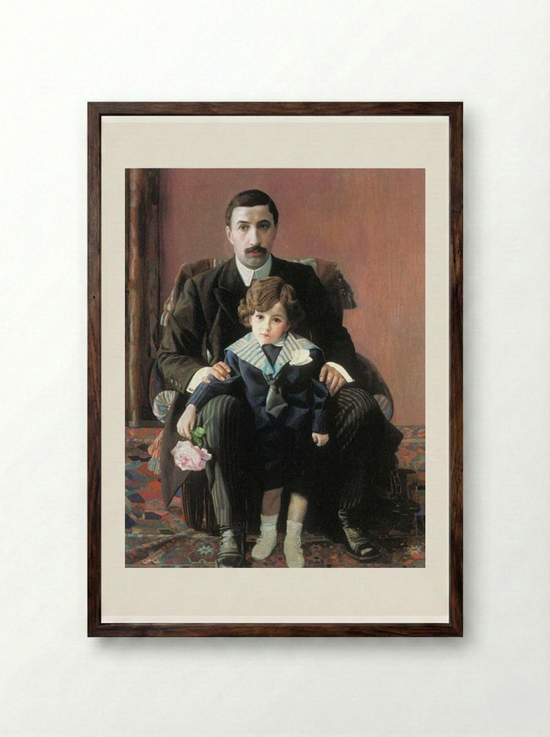 Portrait of Arman Frantsevich Aziber and his son - Pavel Filonov - Framed Print Dark Wood