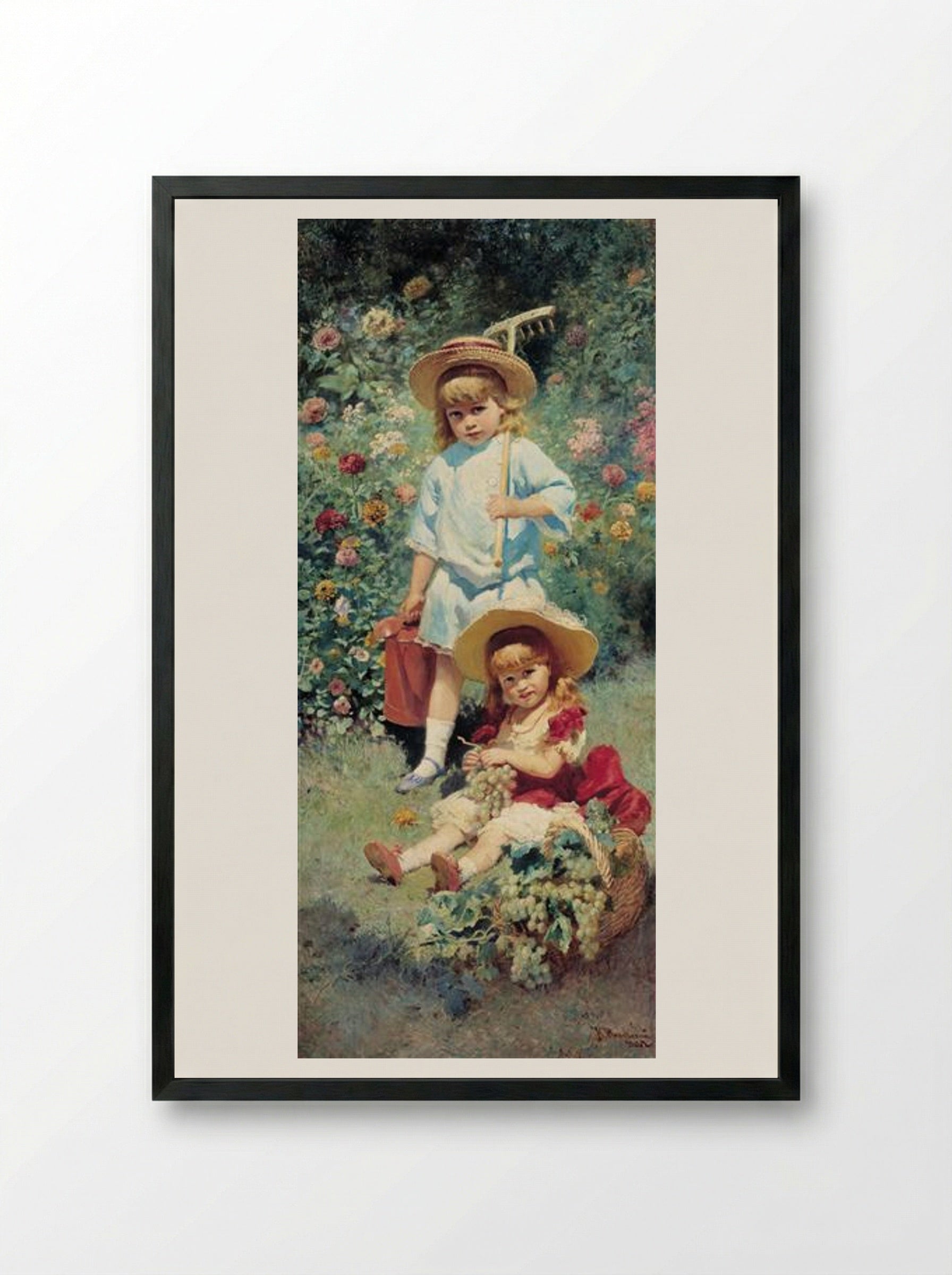 Portrait of Artist's Children - Konstantin Makovsky - Framed Print Black