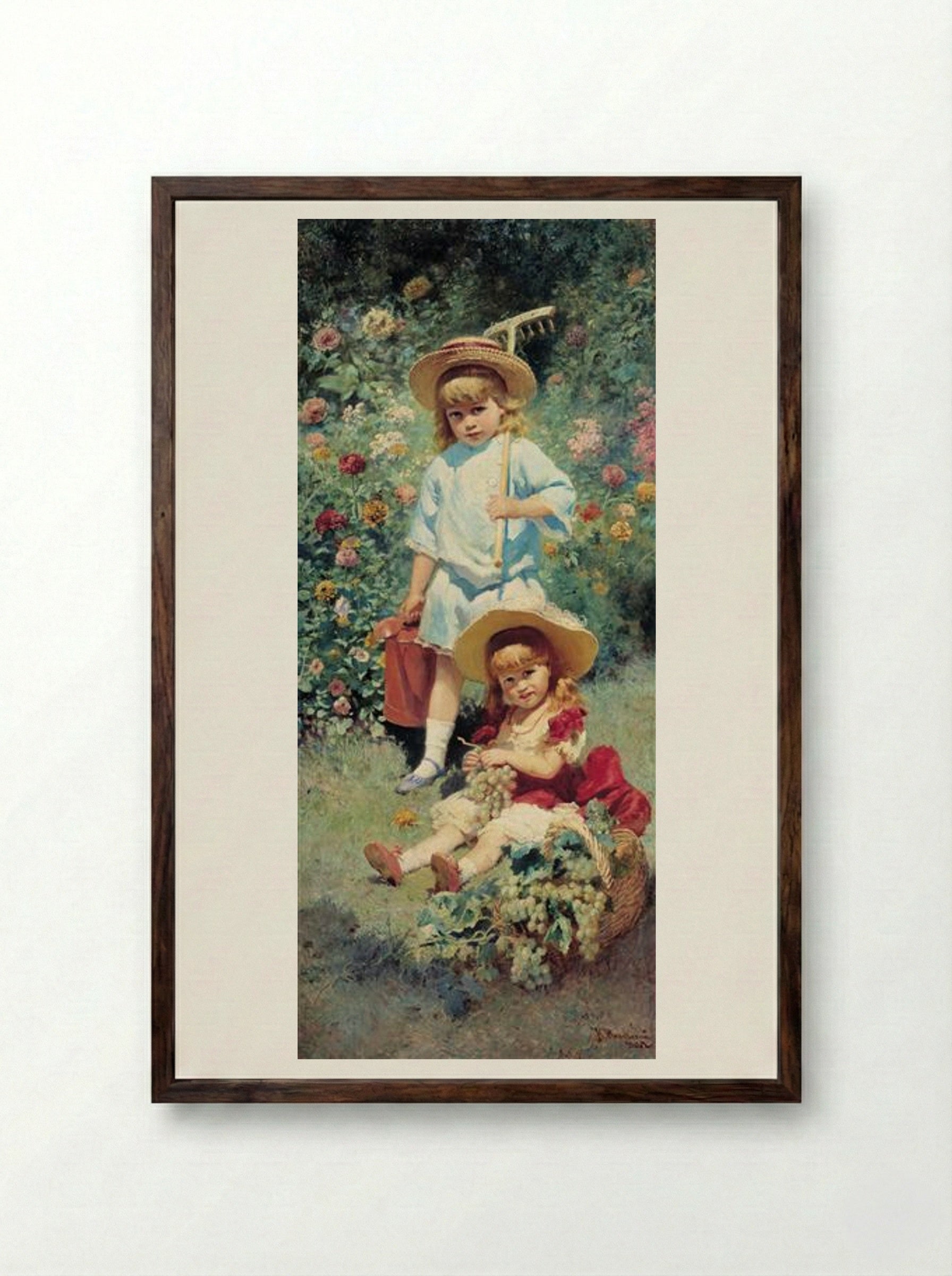 Portrait of Artist's Children - Konstantin Makovsky - Framed Print Dark Wood