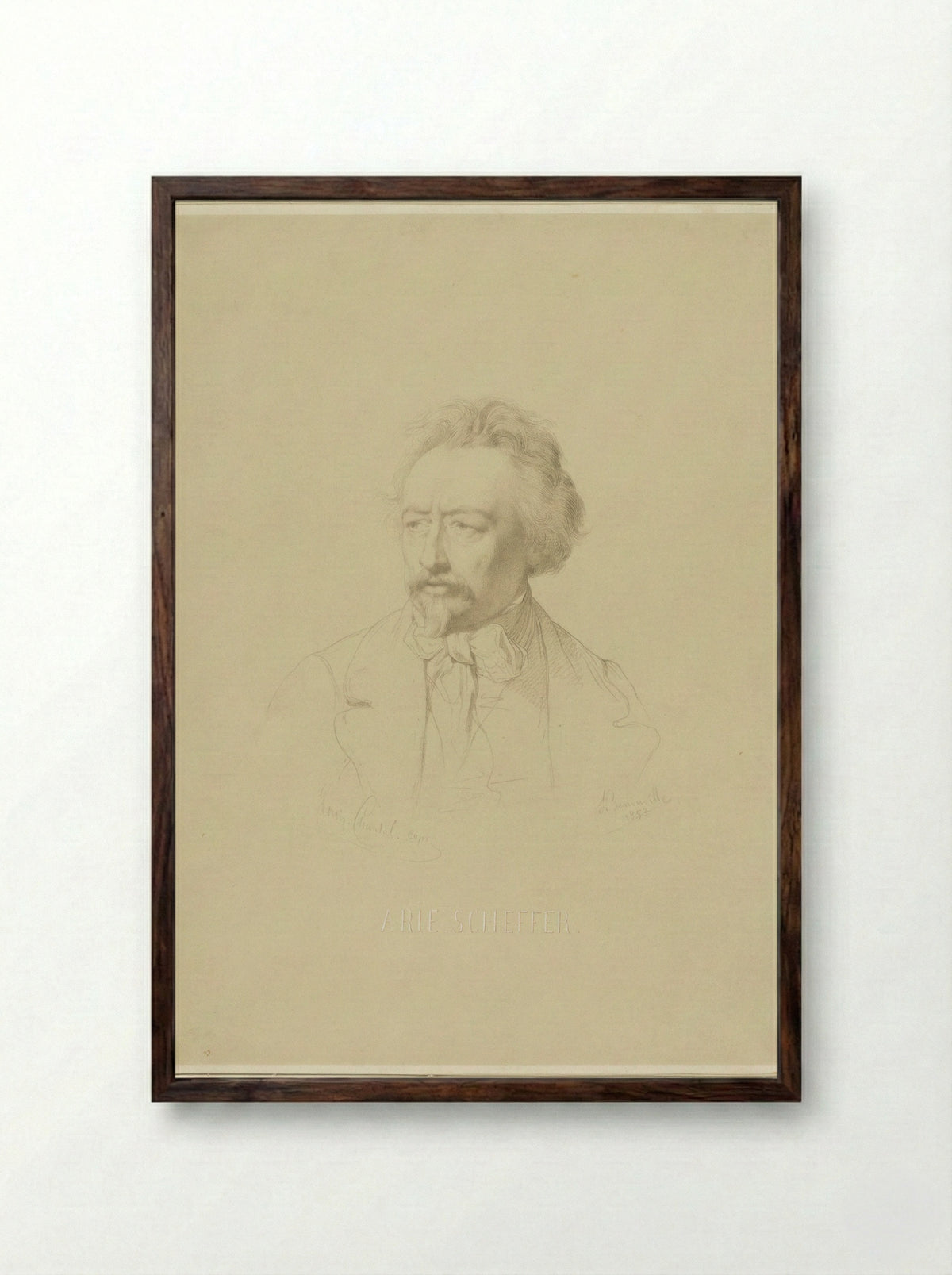 Portrait of Ary Scheffer - Louis Chantal - Framed Print Dark Wood