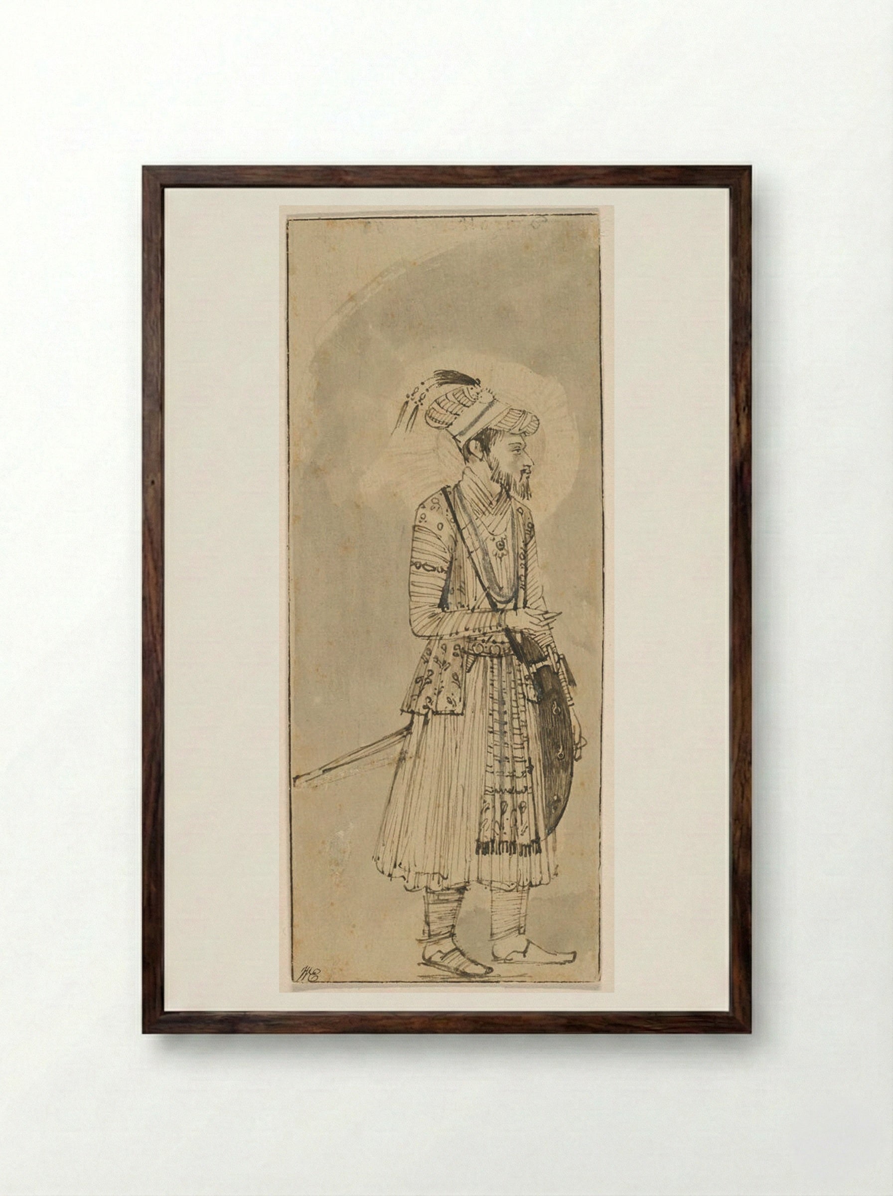 Portrait of Aurangzeb (after a Mughal painting) - Rembrandt Harmensz. van Rijn - Framed Print Dark Wood