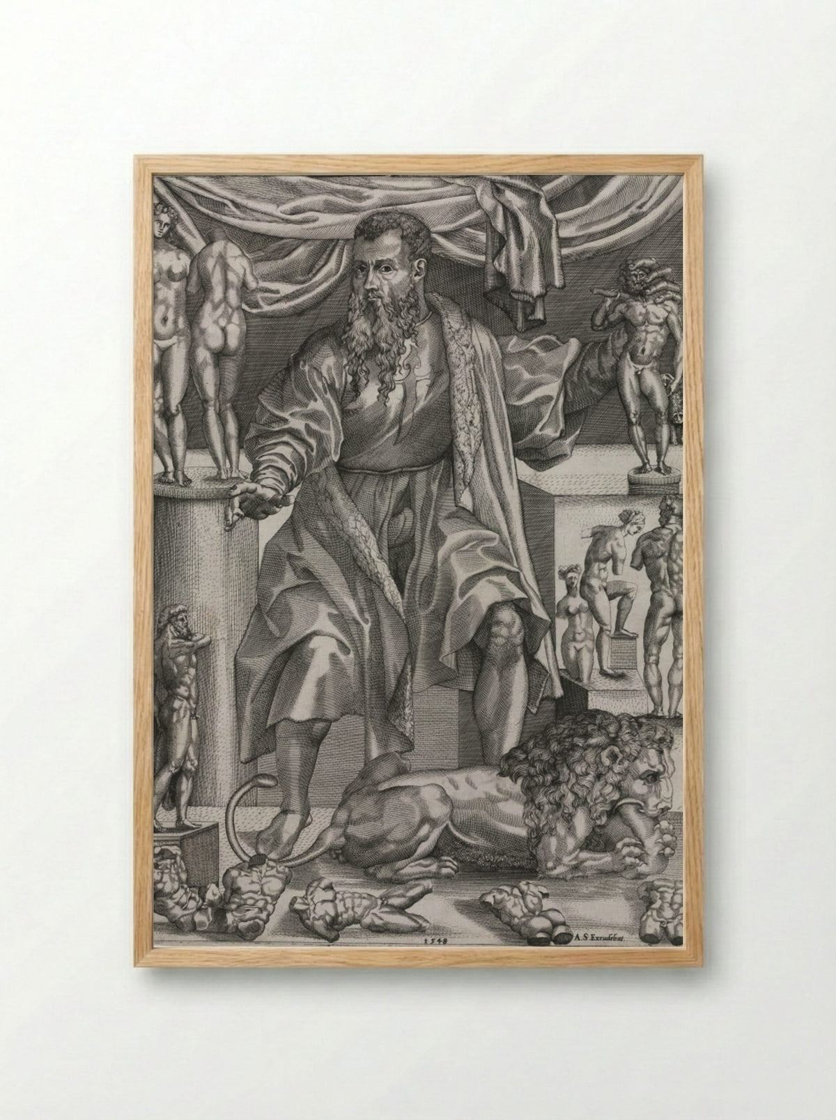 Portrait of Baccio Bandinelli with Lion - Nicolo della Casa - Framed Print Wood