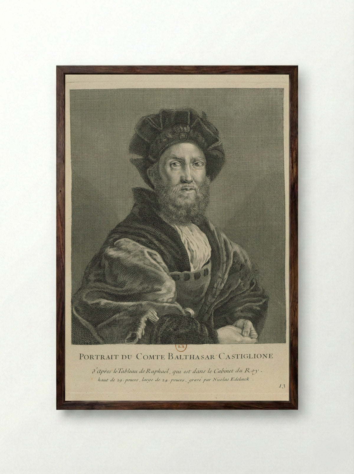 Portrait of Baldassare Castiglione - Nicolas Edelinck - Framed Print Dark Wood