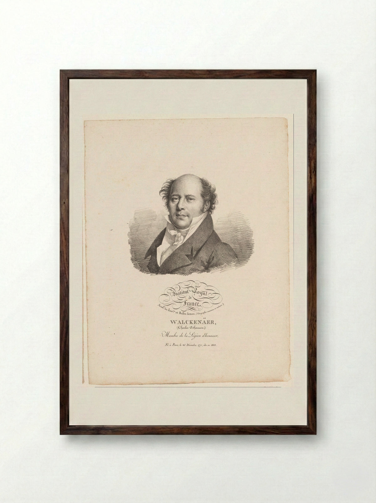 Portrait of Baron Charles Athanase Walckenaer - Antoine François Piéri-Bénard - Framed Print Dark Wood