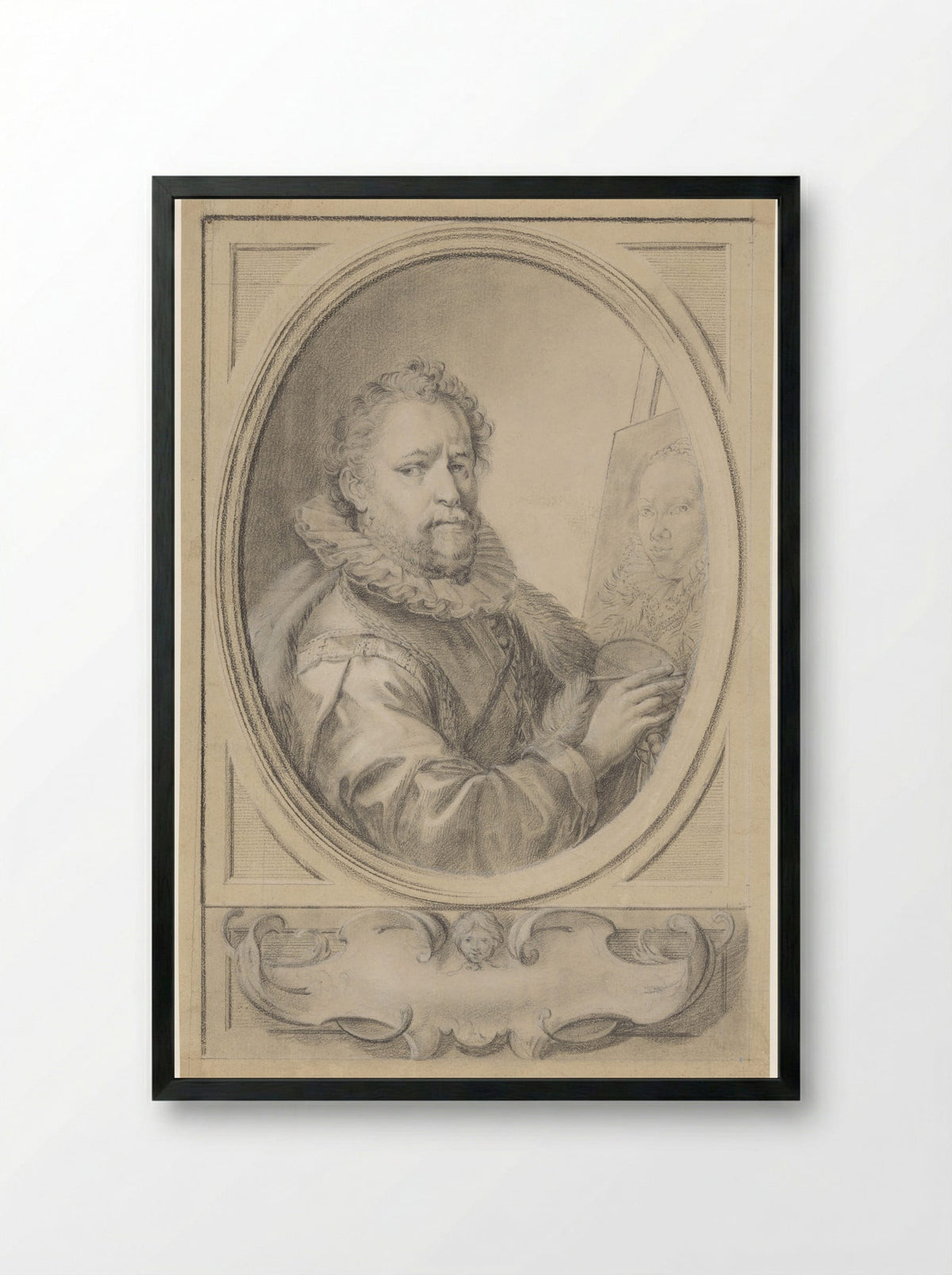 Portrait of Bartholomeus Spranger Painting His Wife - Gaspare Redi - Framed Print Black