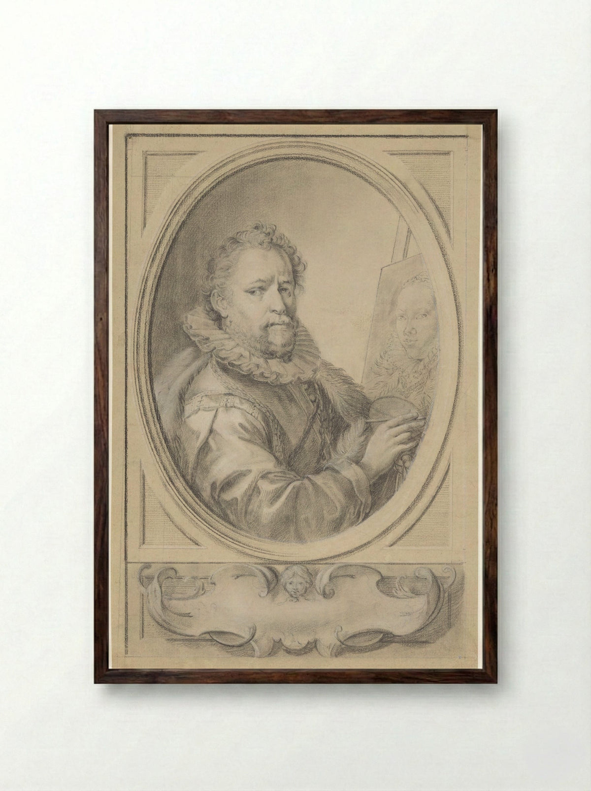 Portrait of Bartholomeus Spranger Painting His Wife - Gaspare Redi - Framed Print Dark Wood