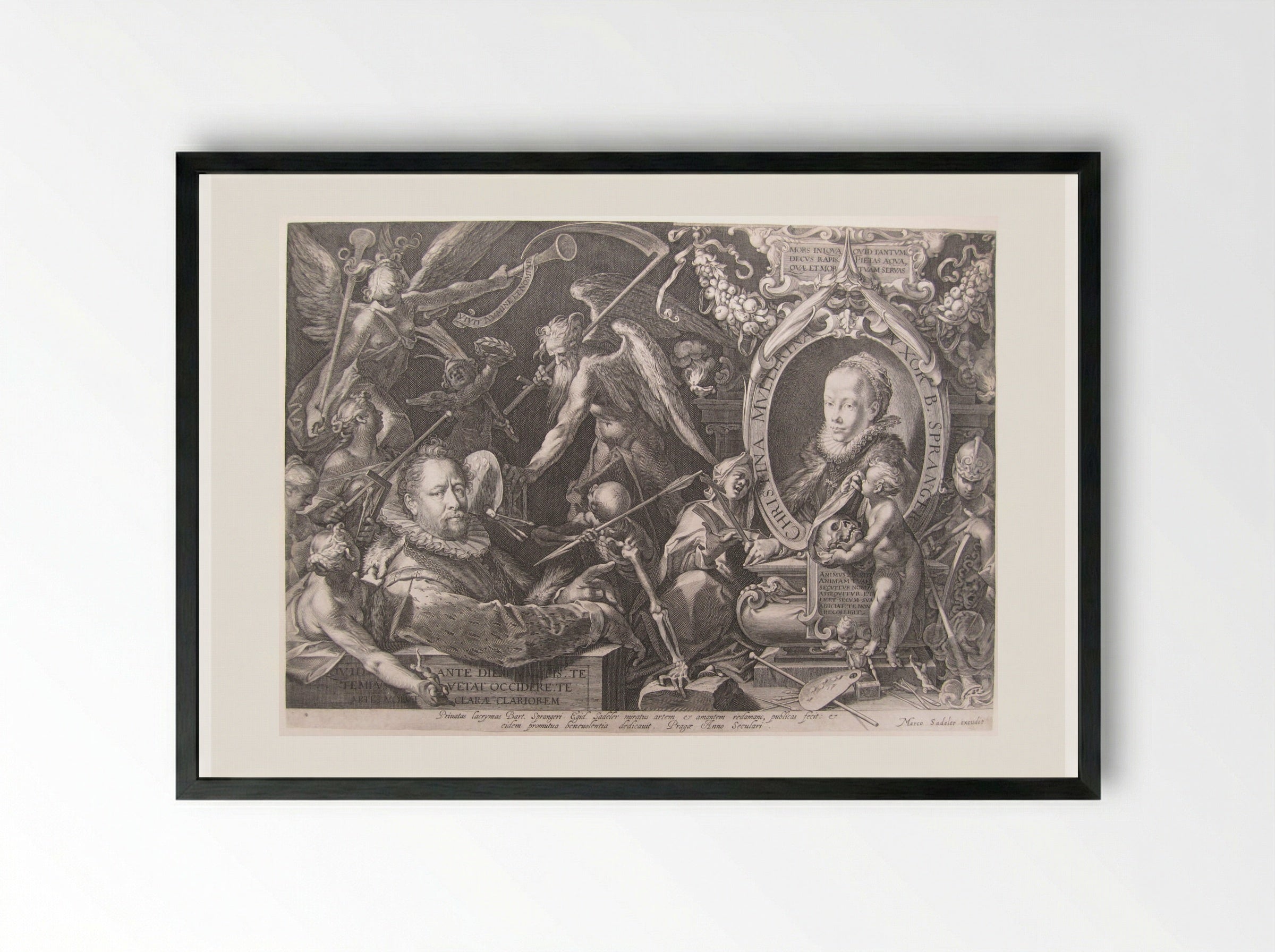 Portrait of Bartholomeus Spranger and His Deceased Wife Christina Muller - Aegidius Sadeler II - Framed Print Black