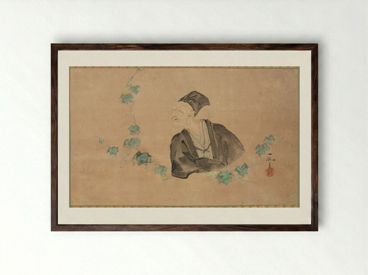 Portrait of Basho - Ichijun - Framed Print Dark Wood
