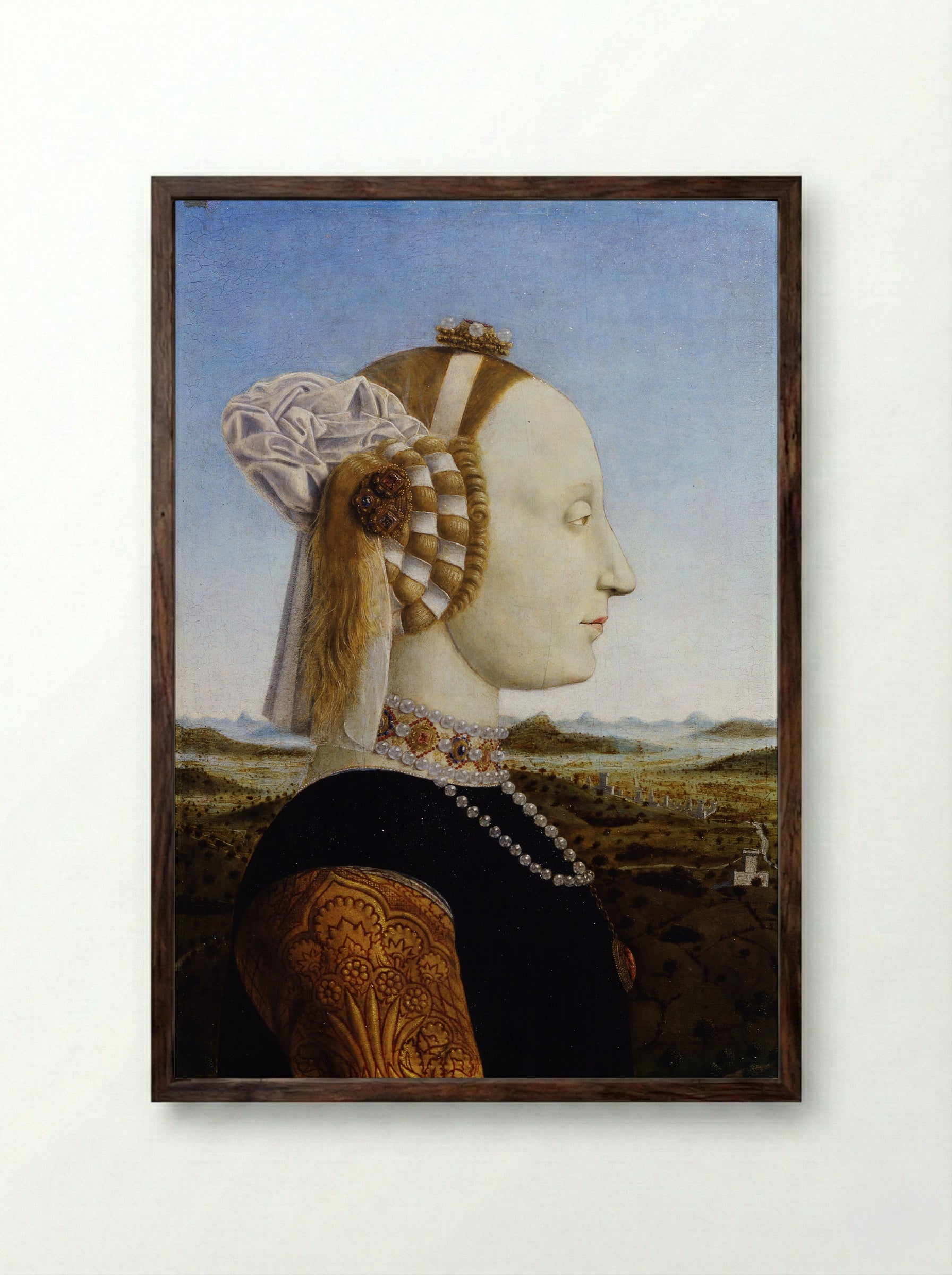 Portrait of Battista Sforza - Piero della Francesca - Framed Print Dark Wood