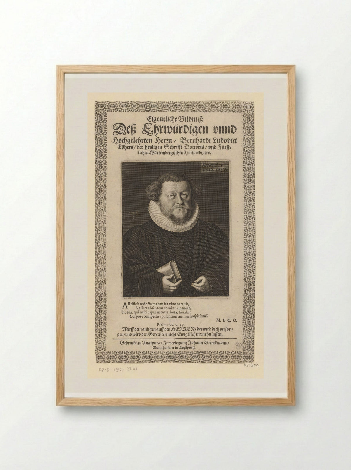 Portrait of Bernhard Ludwig Löher at Age 37 - Lucas Kilian - Framed Print Wood