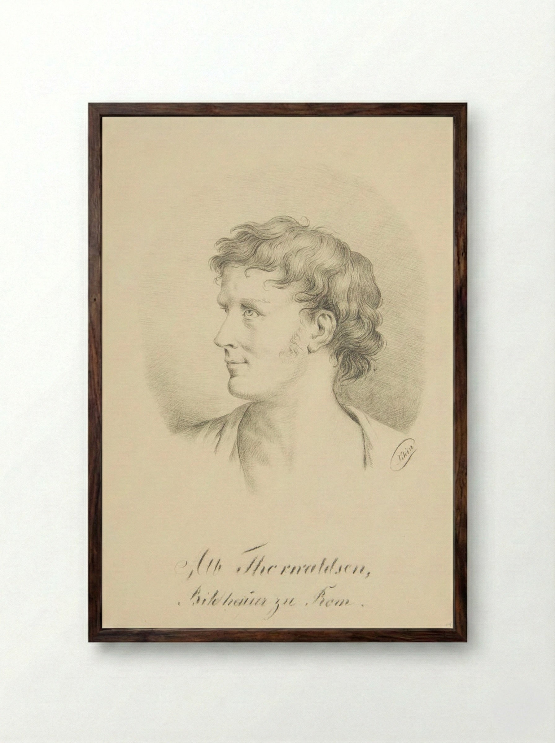 Portrait of Bertel Thorvaldsen - Johann Adam Klein - Framed Print Dark Wood