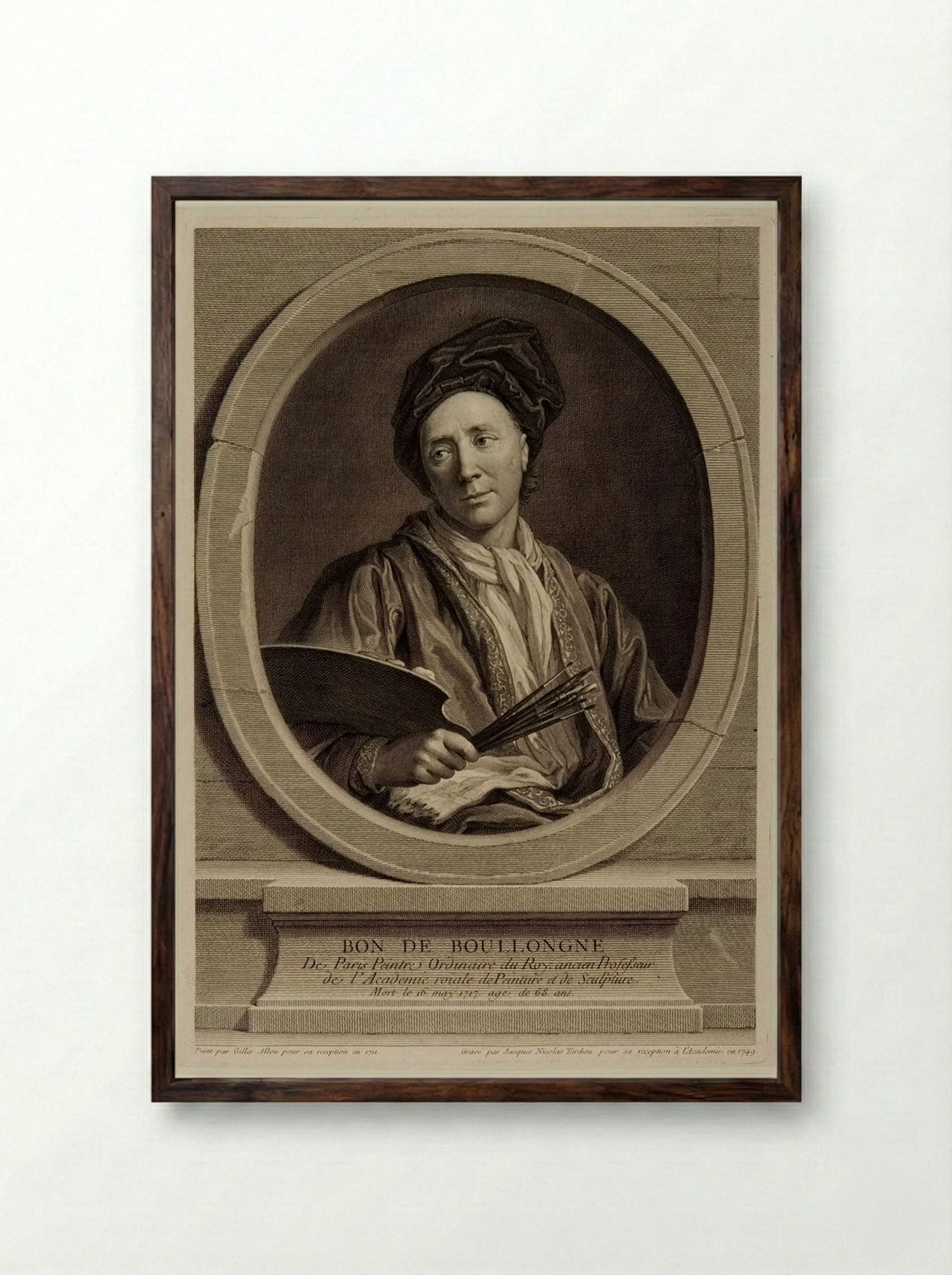Portrait of Bon de Boullongne - Jacques Nicolas Tardieu - Framed Print Dark Wood