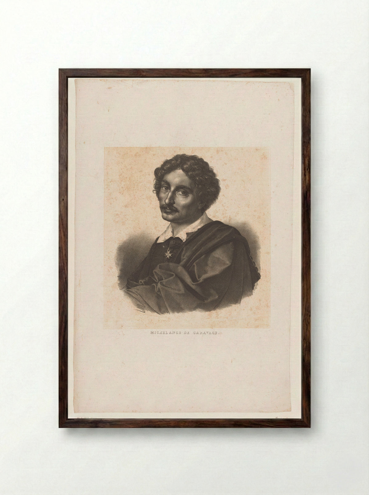 Portrait of Caravaggio - François Jean Villain - Framed Print Dark Wood