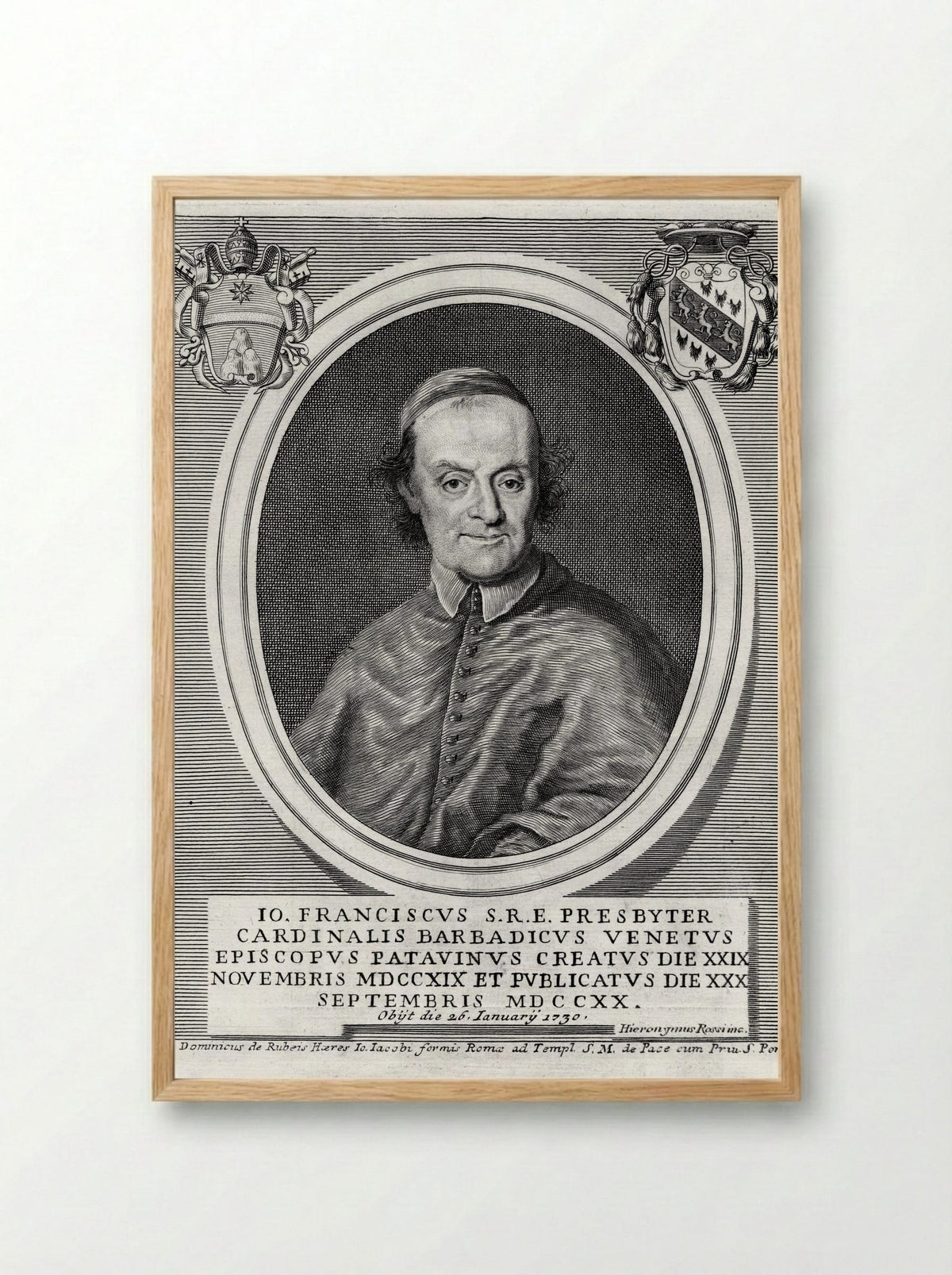 Portrait of Cardinal Giovanni Francesco Barbarigo - Hieronymus Rossi - Framed Print Wood