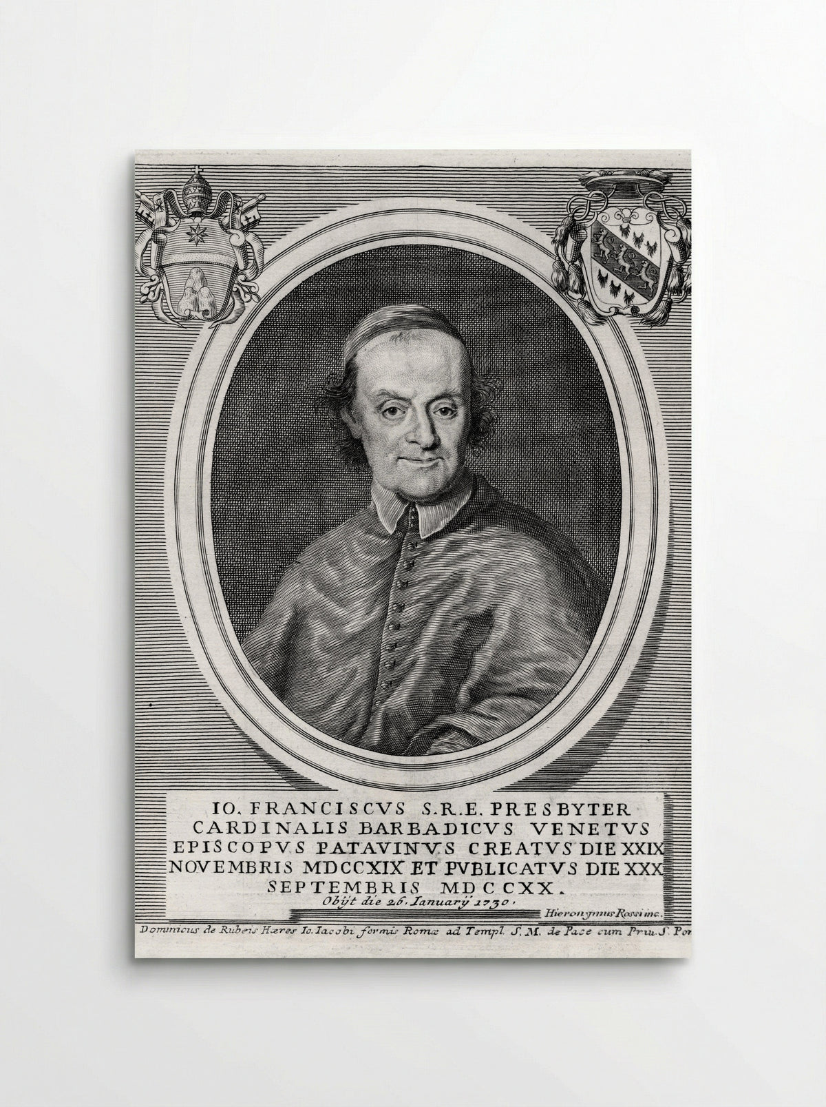 Portrait of Cardinal Giovanni Francesco Barbarigo - Hieronymus Rossi - Poster