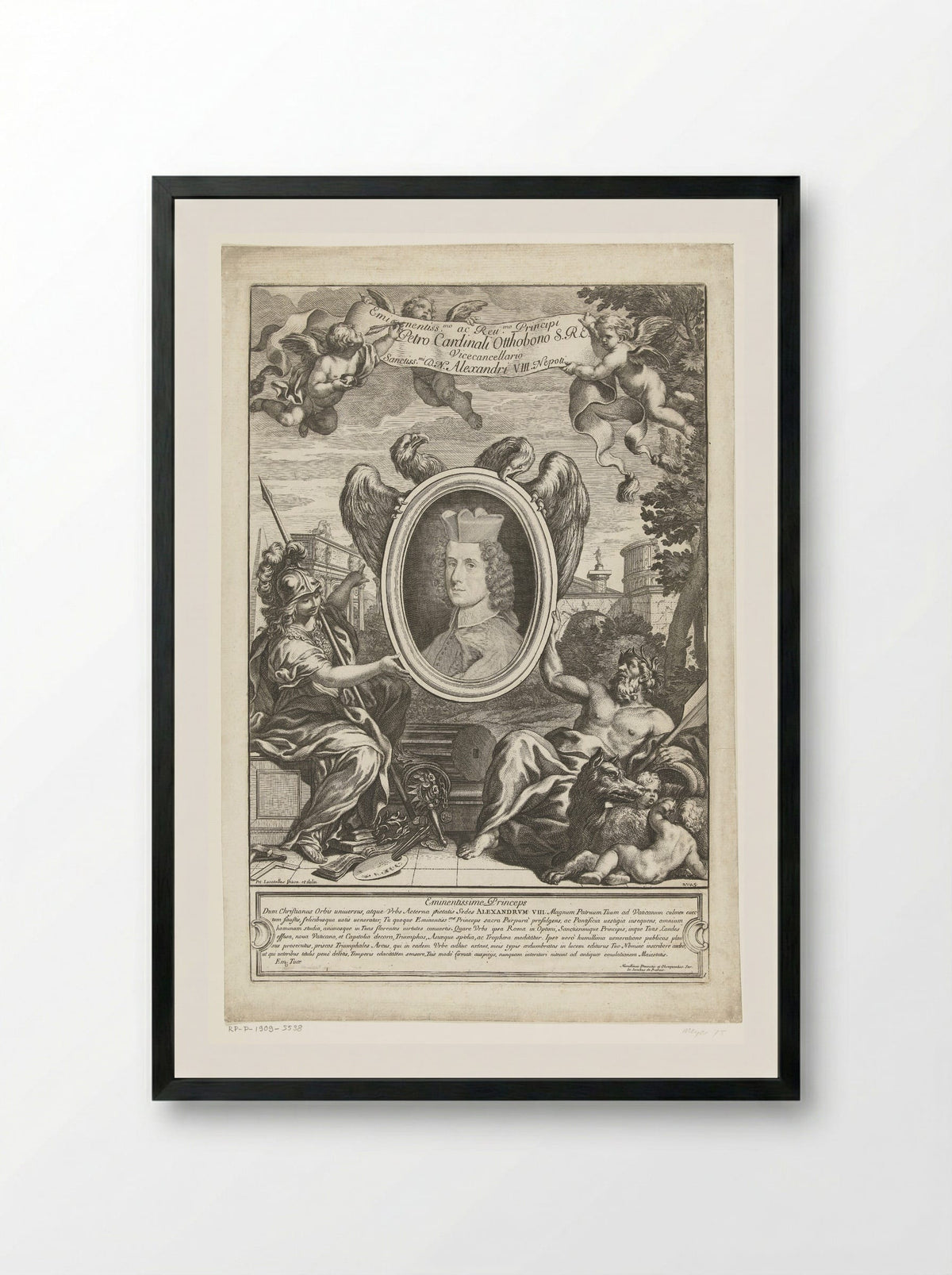 Portrait of Cardinal Pietro Ottoboni - Giovanni Giacomo de' Rossi - Framed Print Black