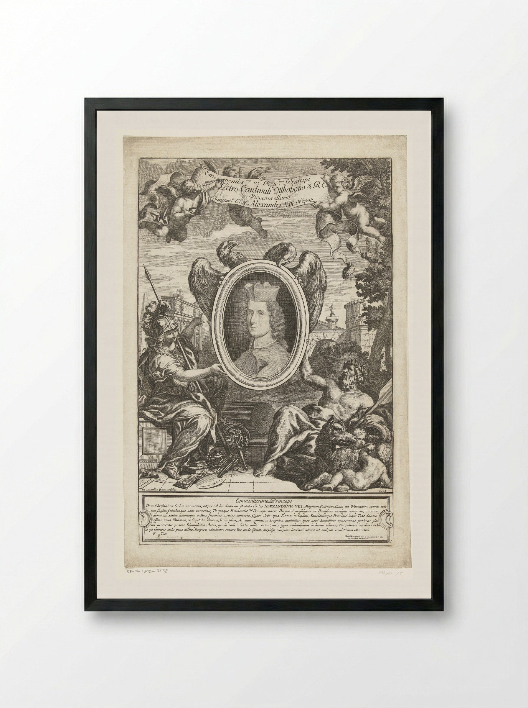 Portrait of Cardinal Pietro Ottoboni - Giovanni Giacomo de' Rossi - Framed Print Black
